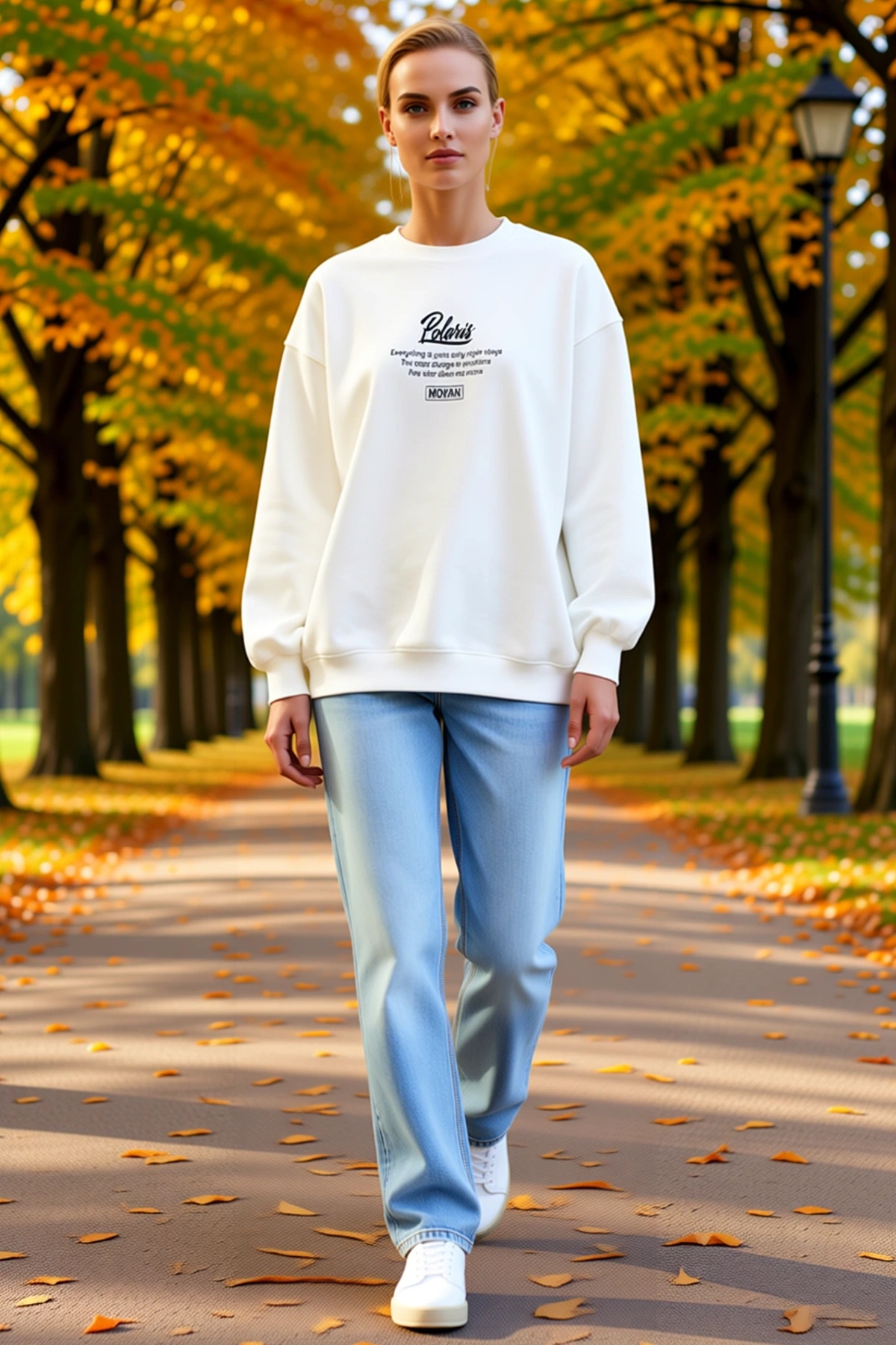 Kadın Kışlık Bisiklet Yaka Ön Arka Baskılı Sweatshirt El Yazısı Başlık Düşük Omuz Oversize Kalıp