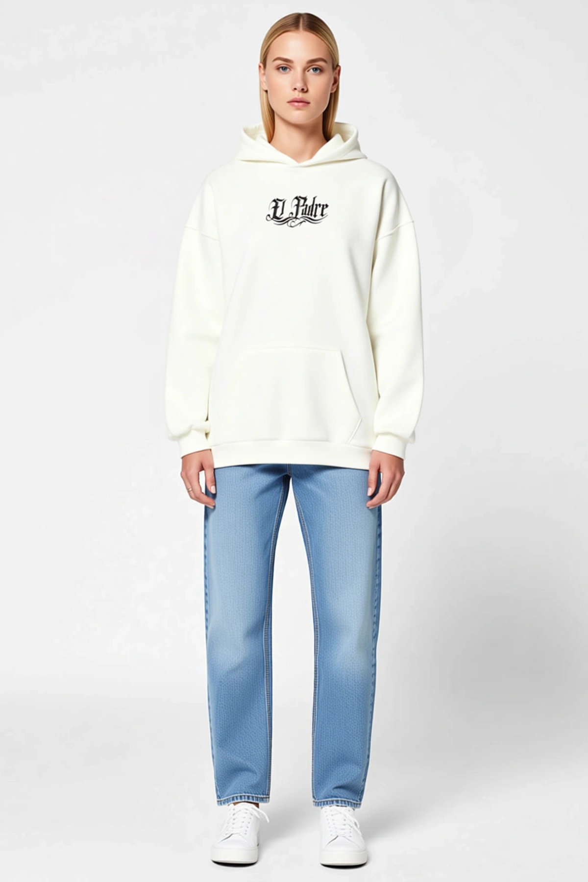 Kadın Üç İplik Penye Kapşonlu Sweatshirt Arkası Elleri Birleşik Gül Çizimli Gotik Başlık Uzun Kol