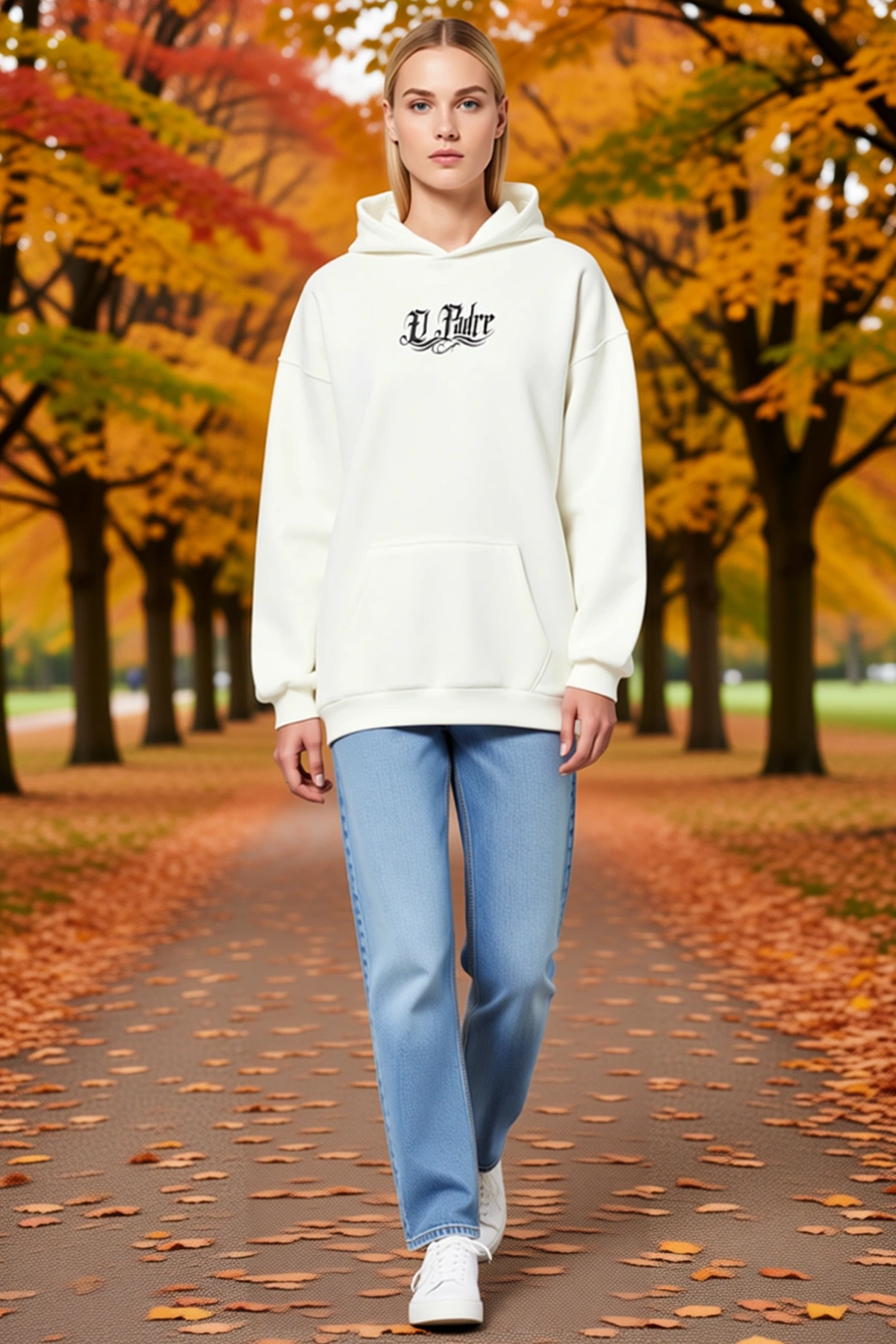 Kadın Üç İplik Penye Kapşonlu Sweatshirt Arkası Elleri Birleşik Gül Çizimli Gotik Başlık Uzun Kol