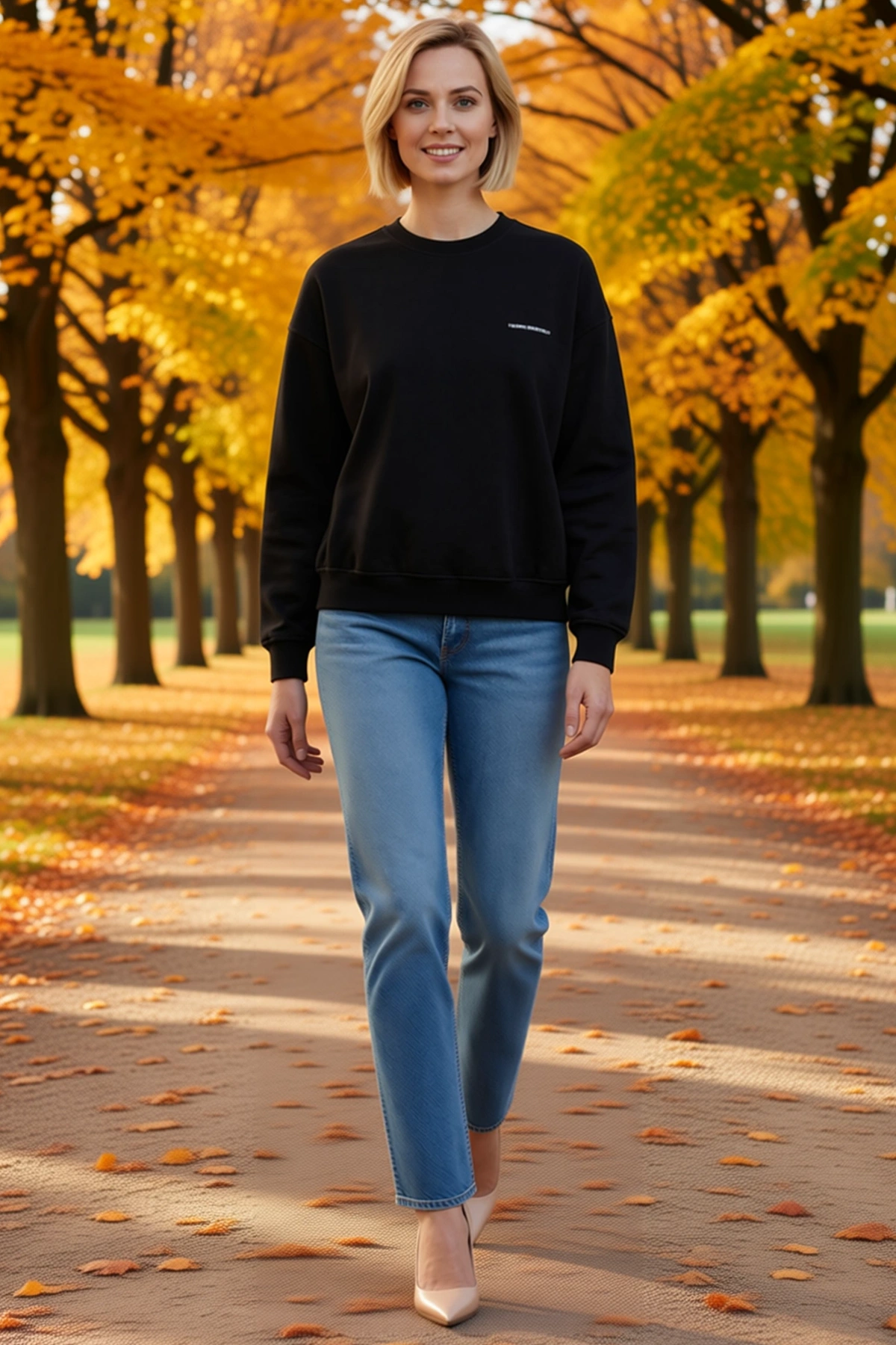 Kadın Kışlık Bisiklet Yaka Oversize Sweatshirt Sırtı Büyük Harf Yazılı Baskılı Düşük Omuz Geniş Kol