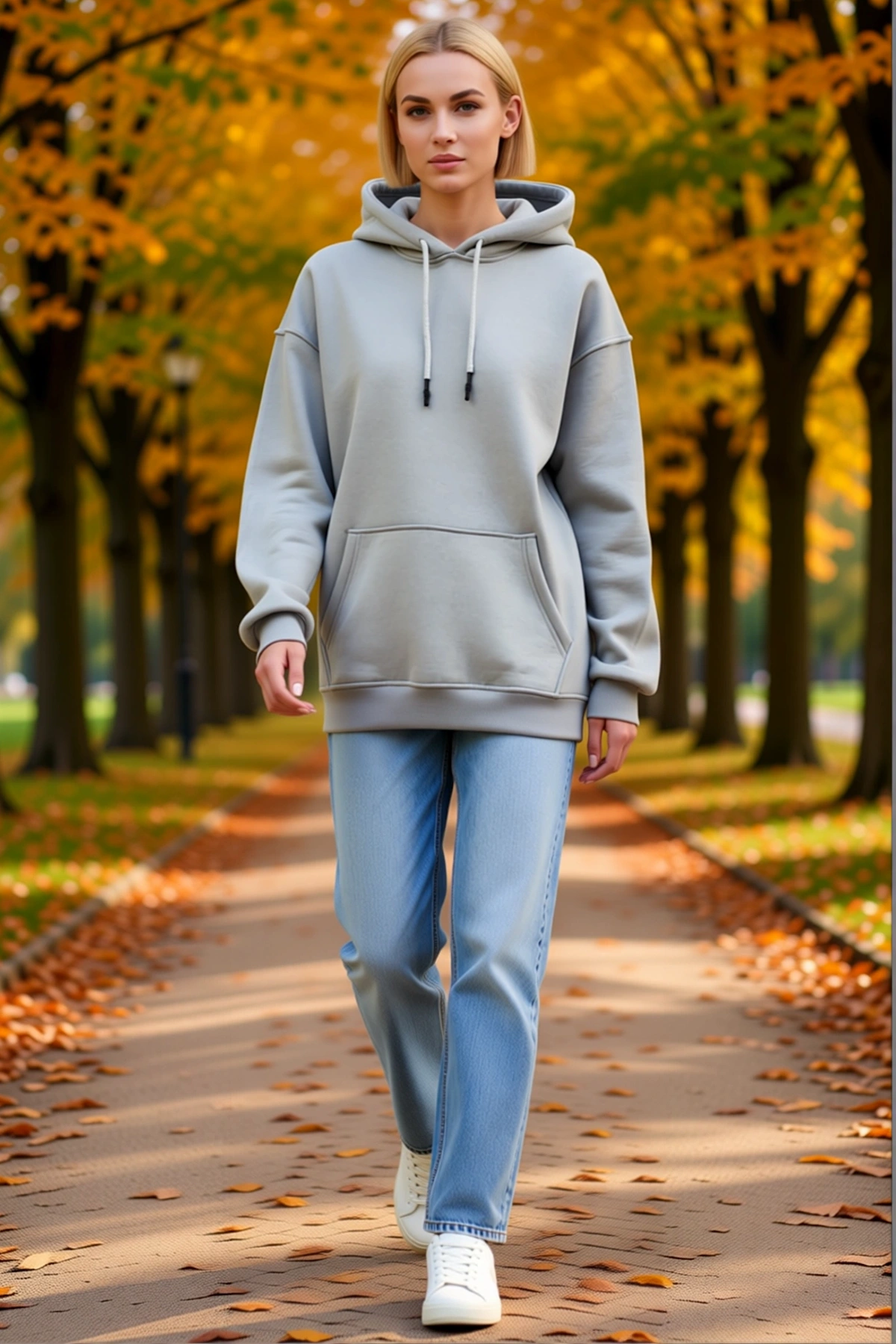 Kadın Kapşonlu Üç İplik Penye Basic Sweatshirt Kordonlu Kanguru Cepli Düşük Omuz Oversize Rahat