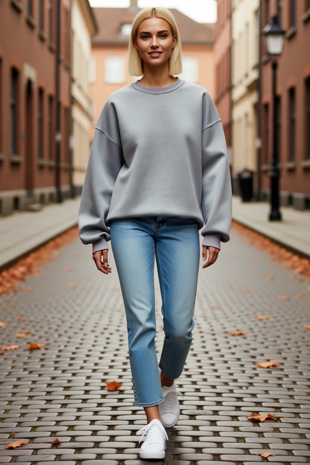 Kadın Kışlık Bisiklet Yaka Üç İplik Basic Oversize Sweatshirt Düşük Omuzlu Ribanalı Rahat Kesim