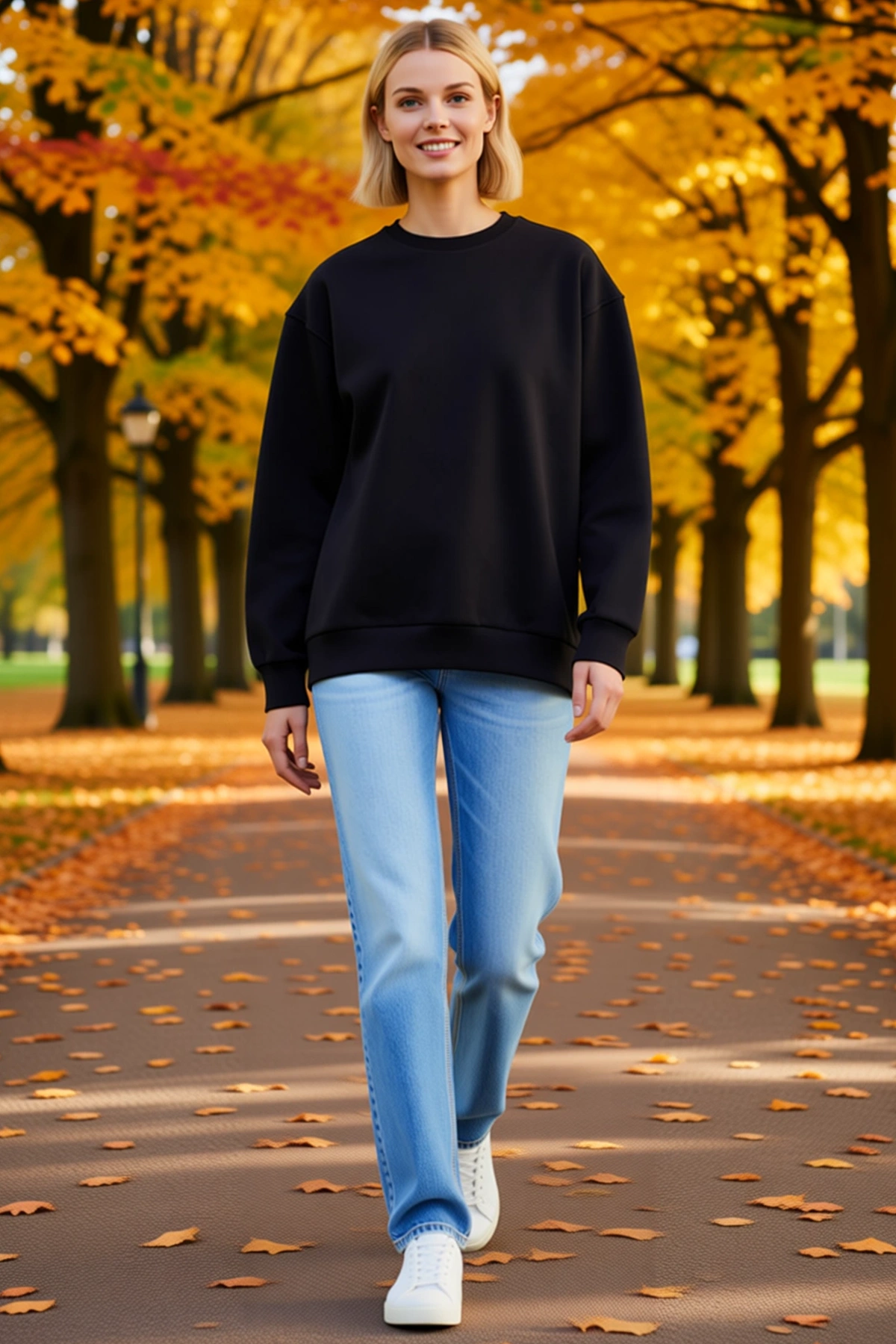 Kadın Kışlık Basic Bisiklet Yaka Üç İplik Sweatshirt Geniş Kollu Düşük Omuz Kısa Kesim Günlük Rahat