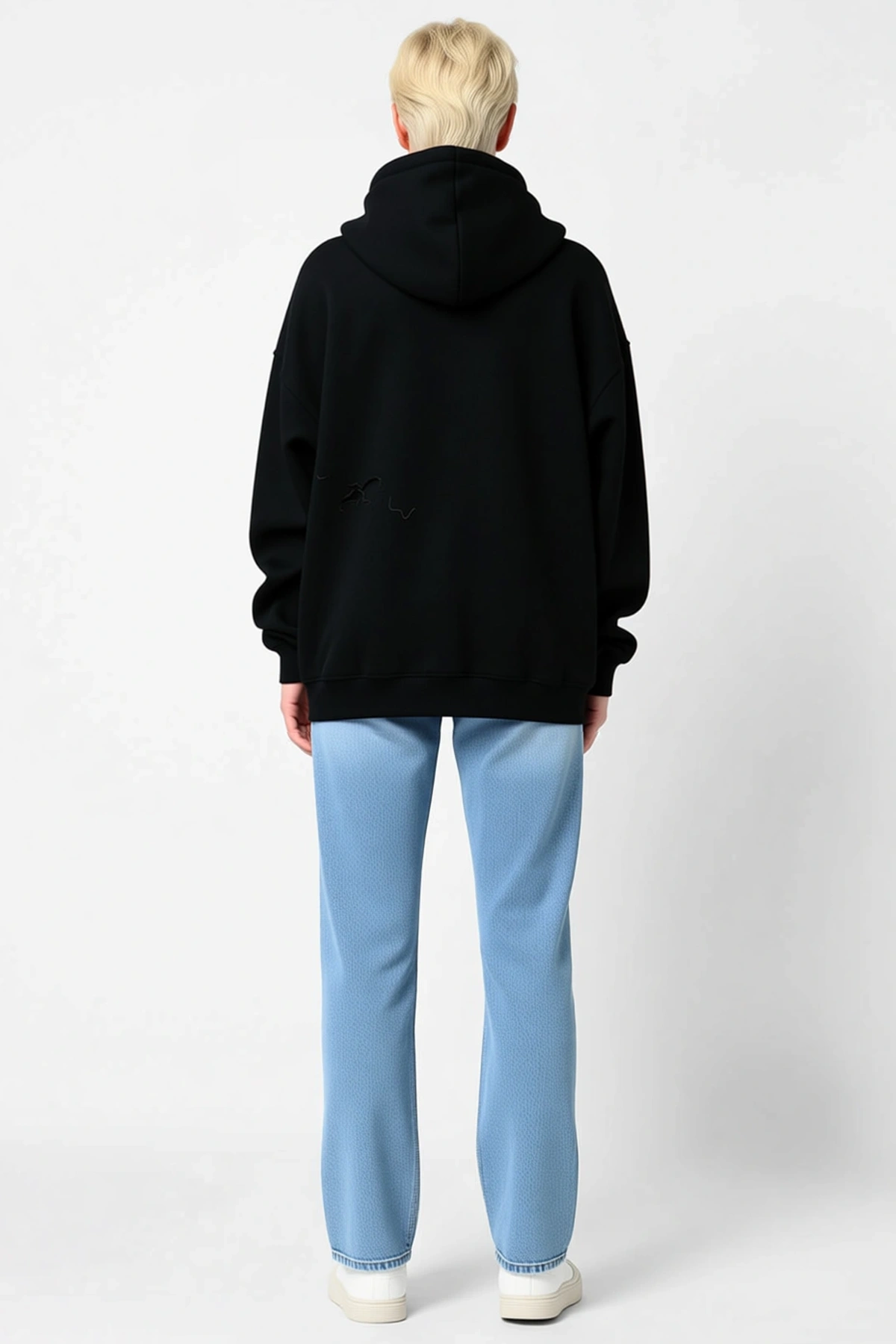Kadın Üç İplik Kapüşonlu Oversize Sweatshirt Sırt Baskılı Şimşek Detaylı Maskeli Grafik Kışlık Rahat