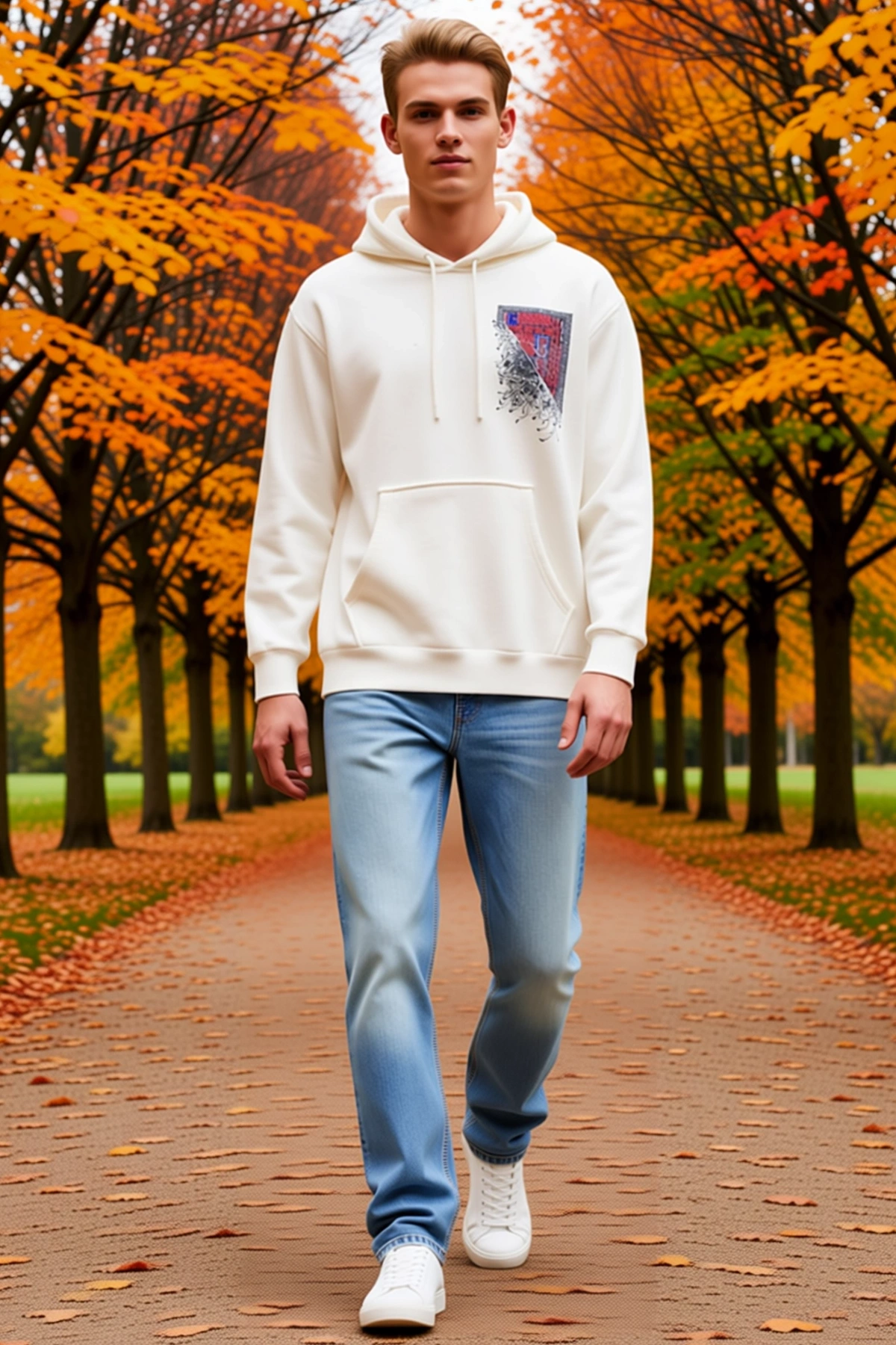 Erkek Uzun Kollu Kapşonlu Ön Ve Arka Baskılı Sweatshirt Kanguru Cepli Bağcıklı Rib Manşetli Rahat