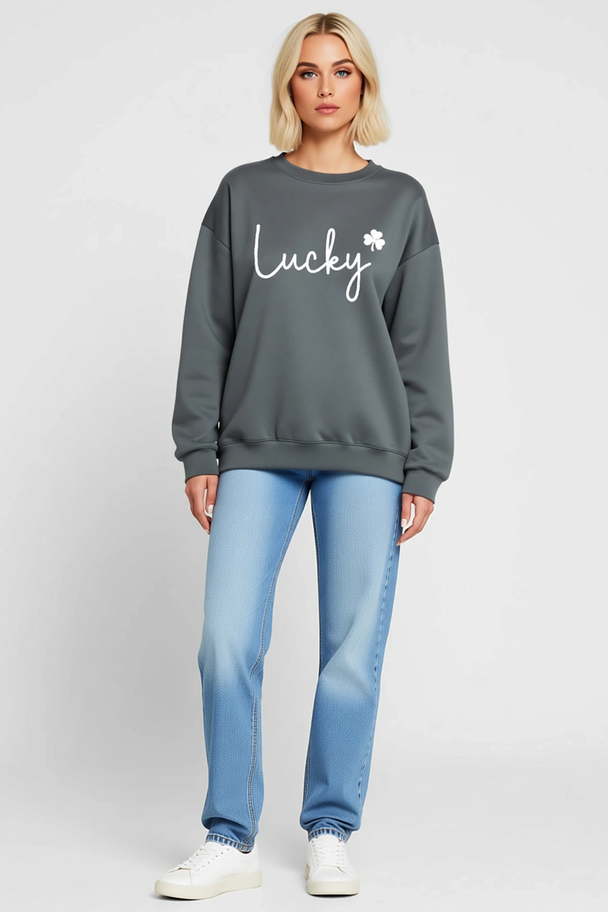 Kadın Uzun Kollu Bisiklet Yaka Viskon iki iplik Sweatshirt Klasik Kalıp Günlük Rahat Modern Kesim