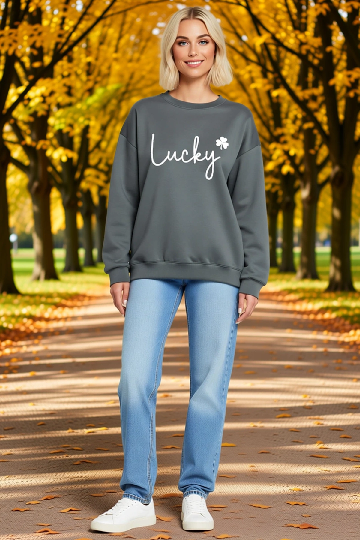 Kadın Uzun Kollu Bisiklet Yaka Viskon iki iplik Sweatshirt Klasik Kalıp Günlük Rahat Modern Kesim