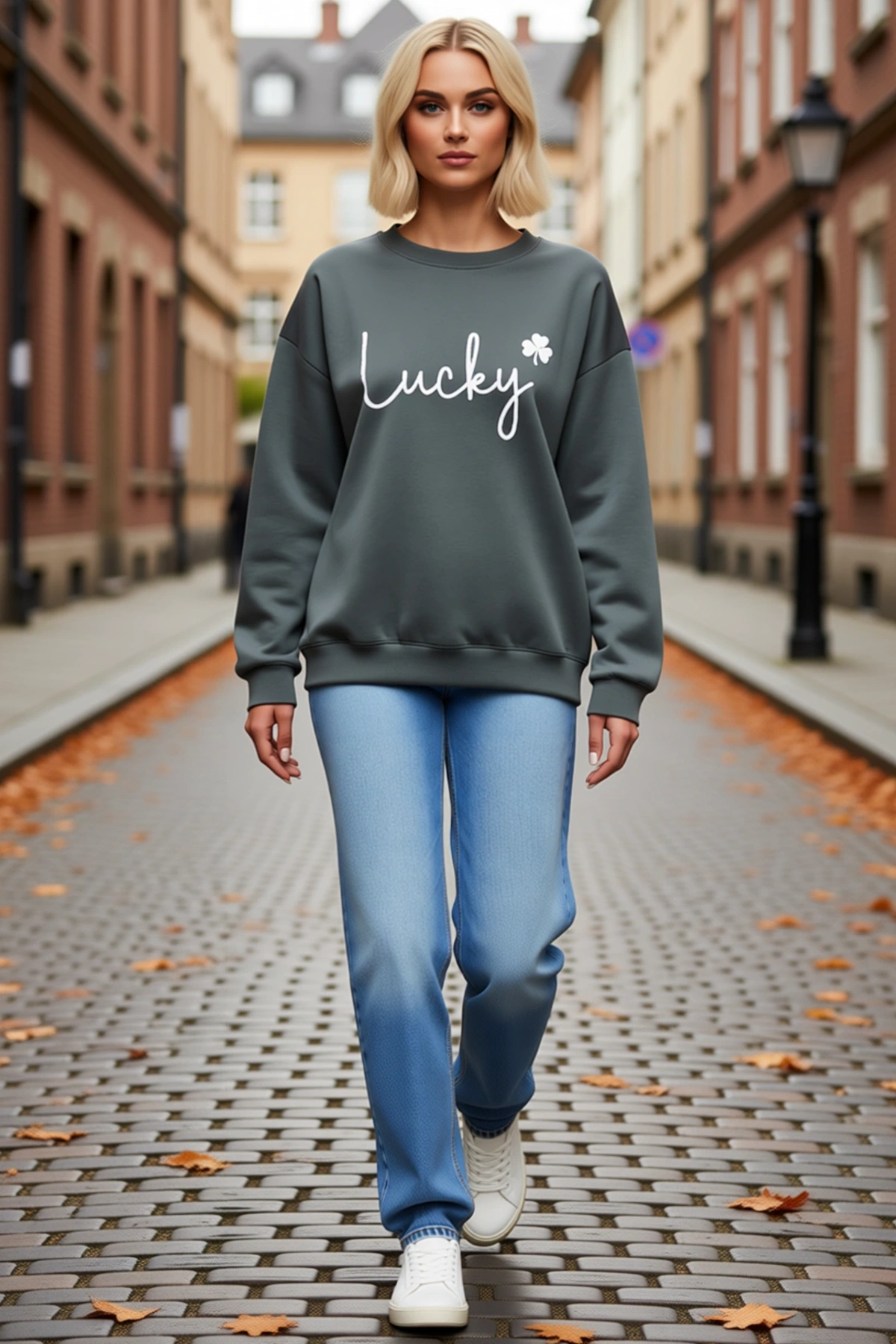 Kadın Uzun Kollu Bisiklet Yaka Viskon iki iplik Sweatshirt Klasik Kalıp Günlük Rahat Modern Kesim