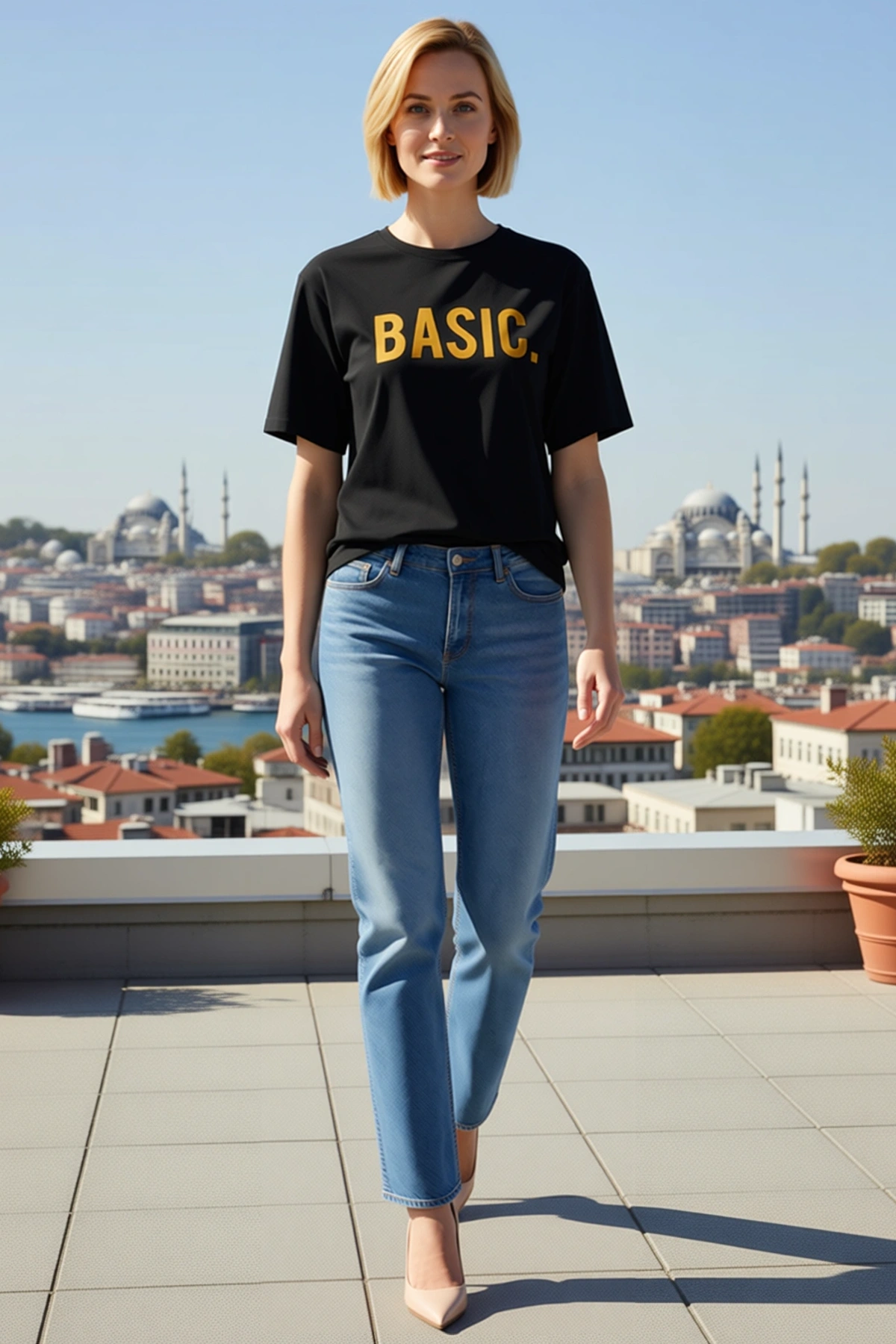 Kadın Bisiklet Yaka Düşük Omuzlu Yarım Kollu Yazı Baskılı Oversize Günlük Rahat Geniş Kesim Tişört