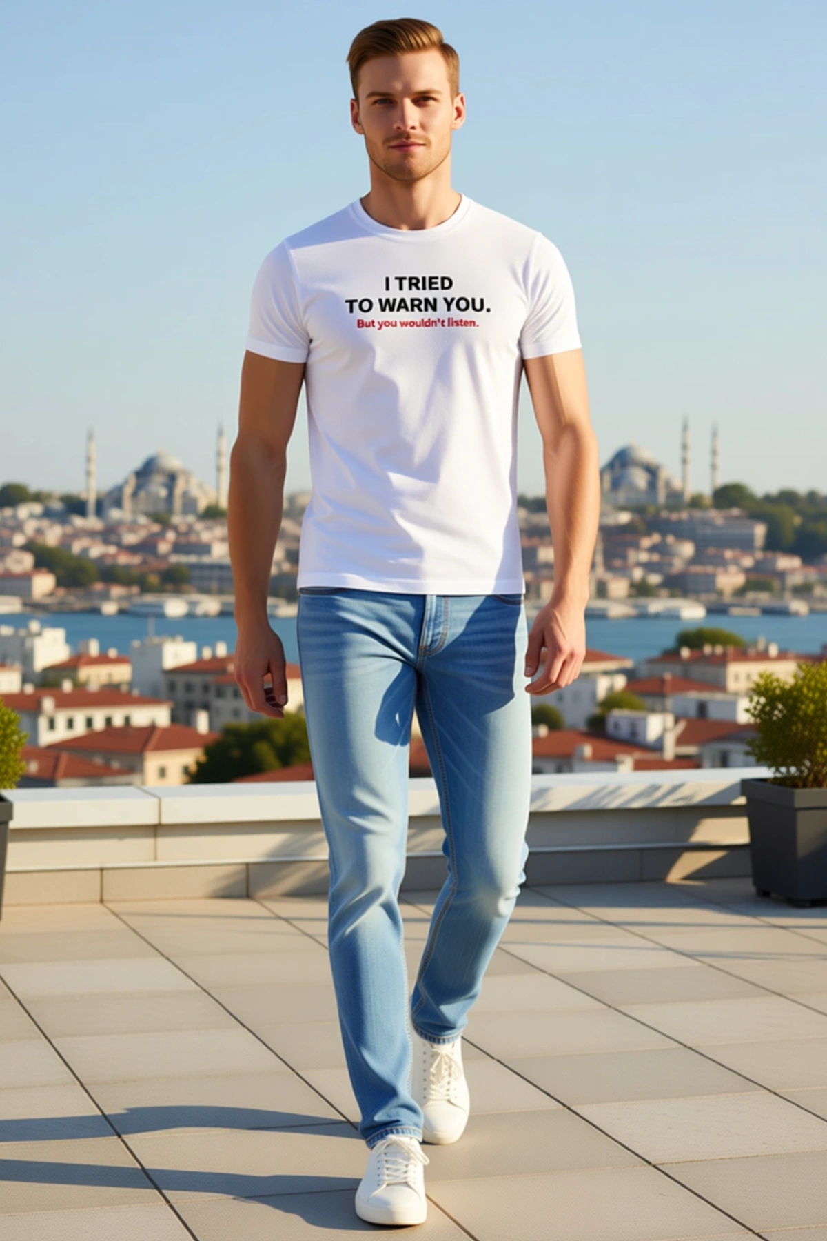 Erkek Sade İngilizce Mesaj Yazılı Bisiklet Yaka Kısa Kollu Tişört Oversize Kalıp Rahat Günlük Model