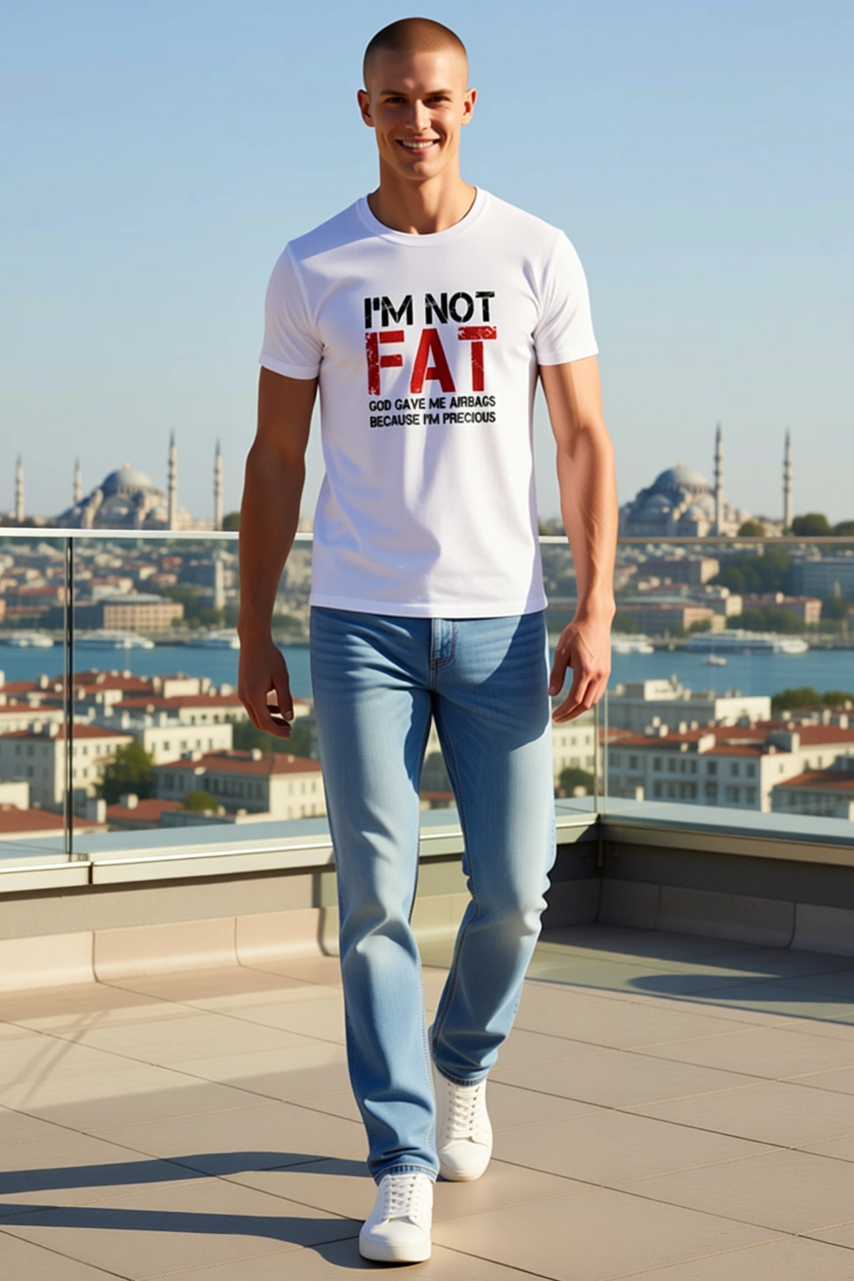 Erkek İngilizce Esprili Slogan Baskılı Eskitme Yazılı Bisiklet Yaka Kısa Kollu Tişört Rahat Model