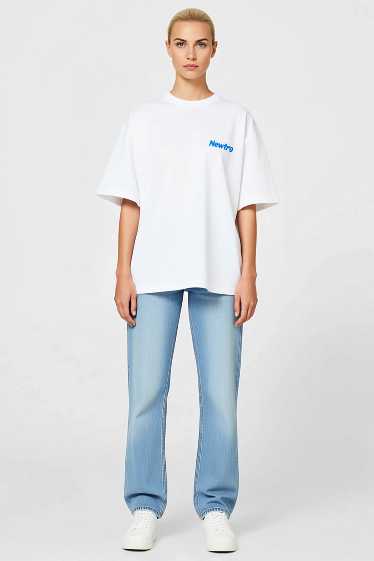 Kadın Oversize Bisiklet Yaka Sırt Baskılı Retro Slogan Yazılı Yarım Kollu Düşük Omuzlu Rahat Tişört