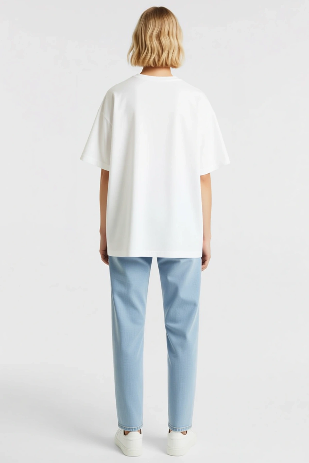 Kadın Oversize Bisiklet Yaka Kısa Kollu Mini Ayı Çizimli Yazılı Tişört Bol Kesim Rahat Günlük Model