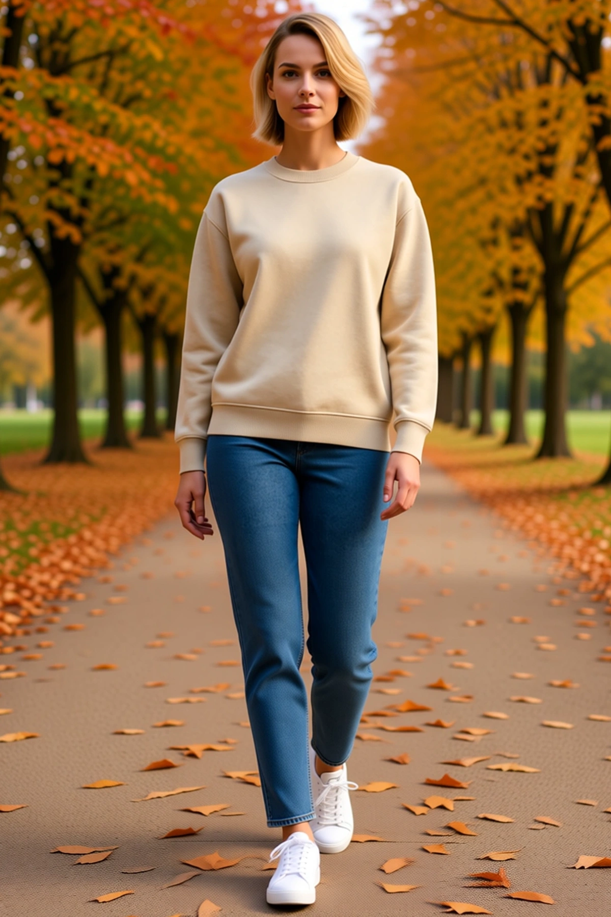 Kadın Üç İplik Düz Bisiklet Yaka Sweatshirt Düşük Omuzlu Uzun Kollu Ribanalı Manşet Günlük Salaş