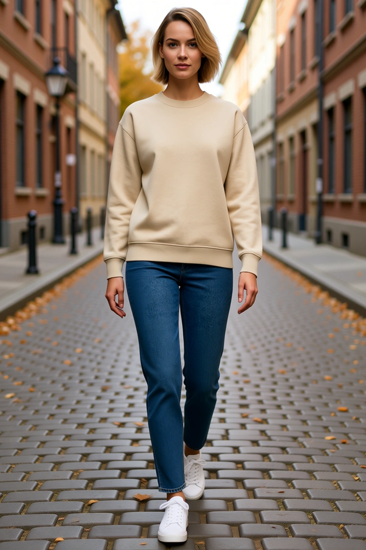 Kadın Üç İplik Düz Bisiklet Yaka Sweatshirt Düşük Omuzlu Uzun Kollu Ribanalı Manşet Günlük Salaş