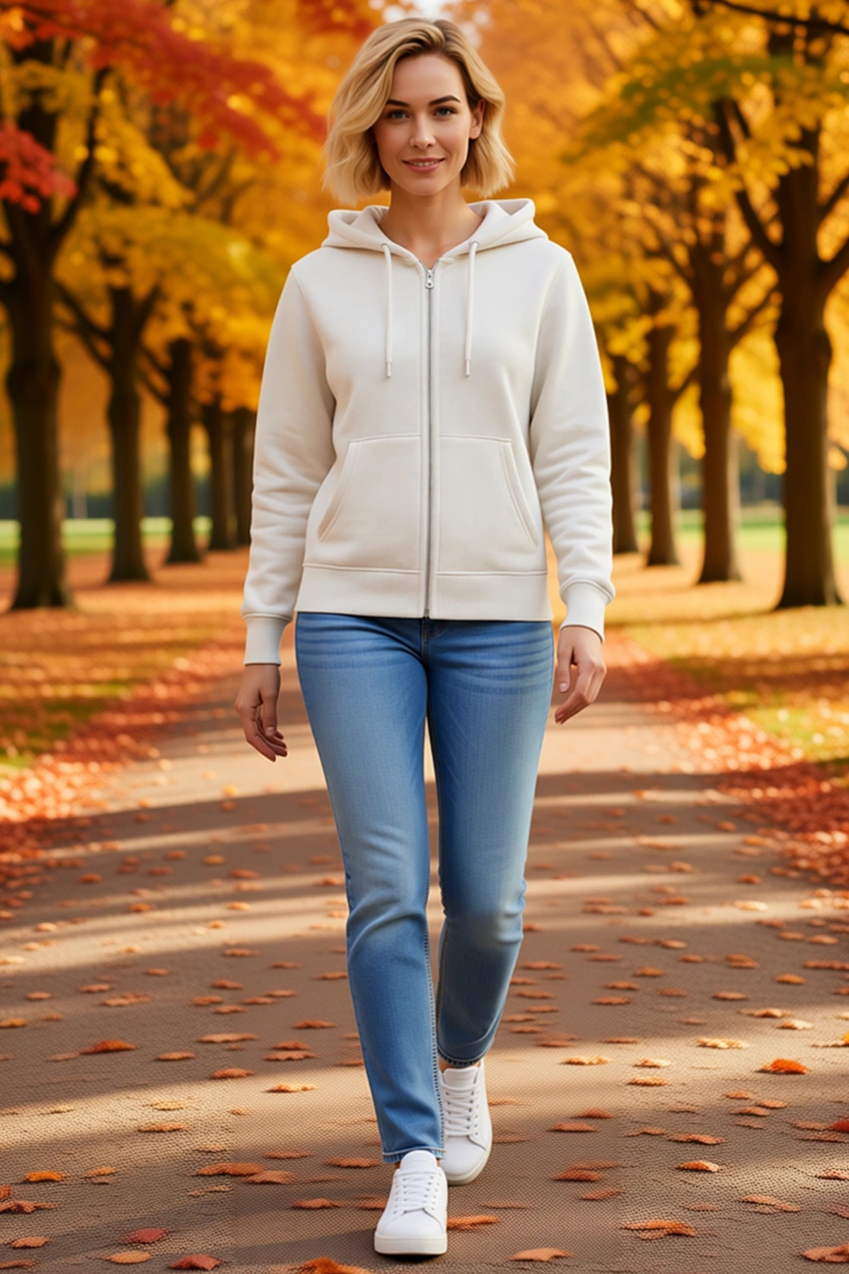 Kadın Üç İplik Kapüşonlu Tam Fermuarlı Sweatshirt Hoodie Metal Fermuar Kanguru Cepli Rahat Düz Kalıp