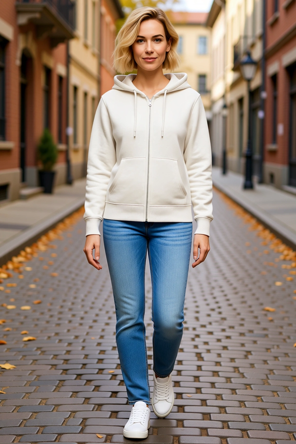 Kadın Üç İplik Kapüşonlu Tam Fermuarlı Sweatshirt Hoodie Metal Fermuar Kanguru Cepli Rahat Düz Kalıp