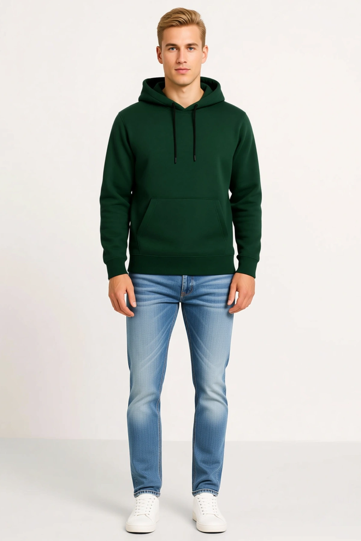 Erkek Üç İplik Kapüşonlu Kanguru Cepli Sweatshirt Hoodie Ribanalı Manşet Etek Ucu Sezonluk Rahat