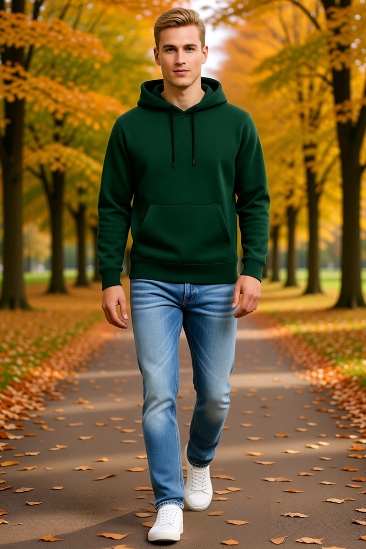 Erkek Üç İplik Kapüşonlu Kanguru Cepli Sweatshirt Hoodie Ribanalı Manşet Etek Ucu Sezonluk Rahat