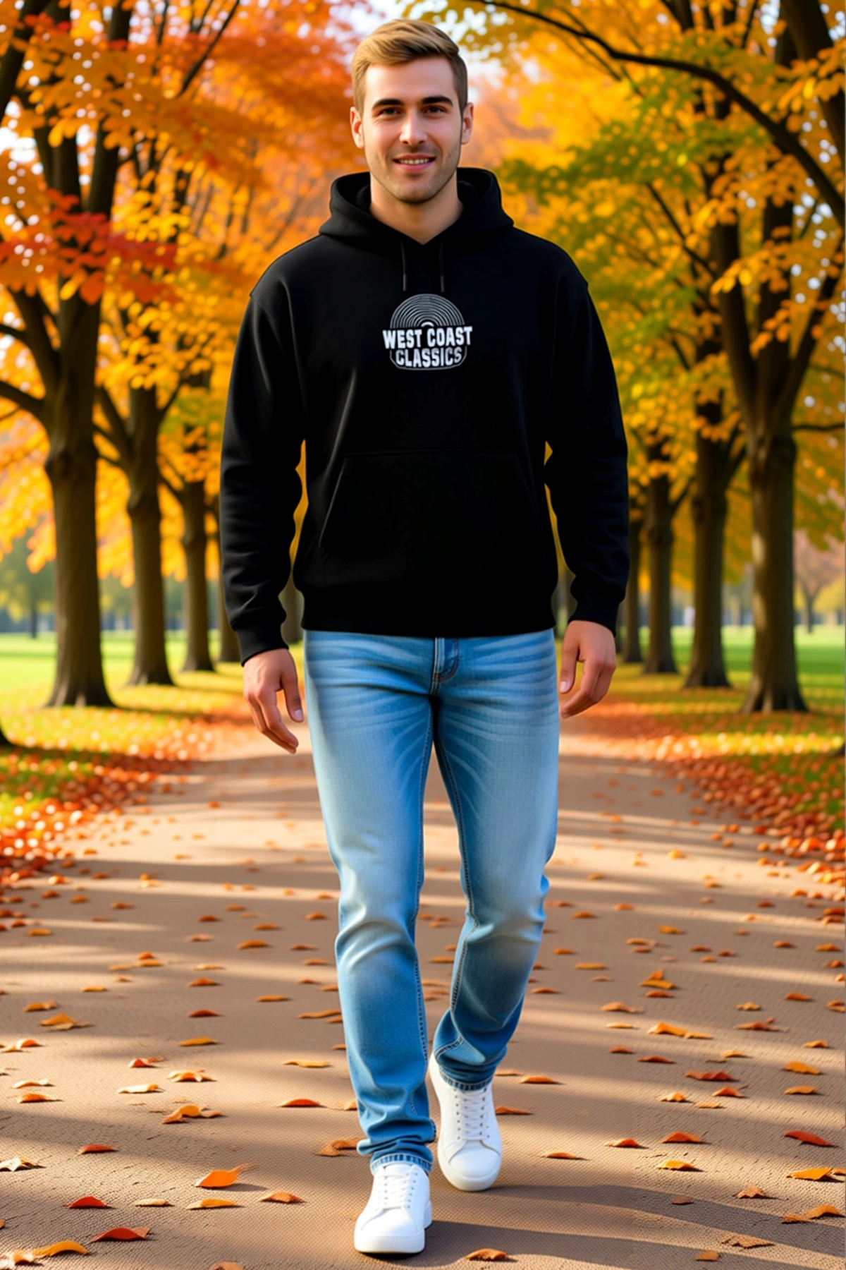 Erkek Üç İplik Kapüşonlu Ön Ve Arka Baskılı Kanguru Cepli Sweatshirt Hoodie Bağcıklı Günlük Kullanım