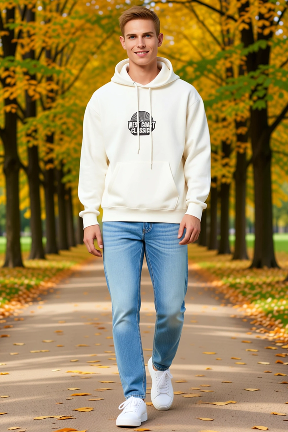 Erkek Oversize Üç İplik Kapüşonlu Sweatshirt Ön Baskılı Kanguru Cepli Rahat Kalıp İçi Pamuklu Model