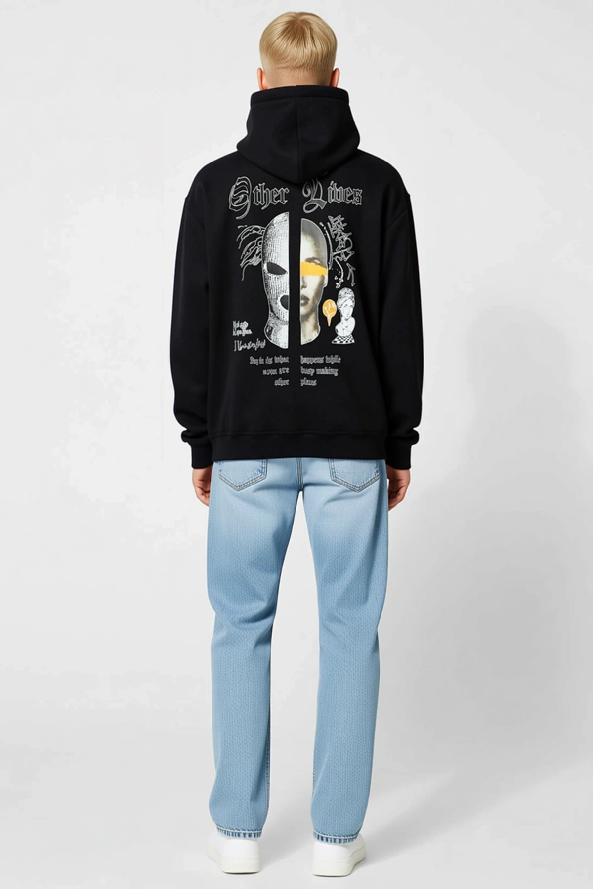 Erkek Kapüşonlu Hoodie Sweatshirt Oversize Üç İplik Şardonlu Ön ve Arka Baskılı Kanguru Cepli Kışlık