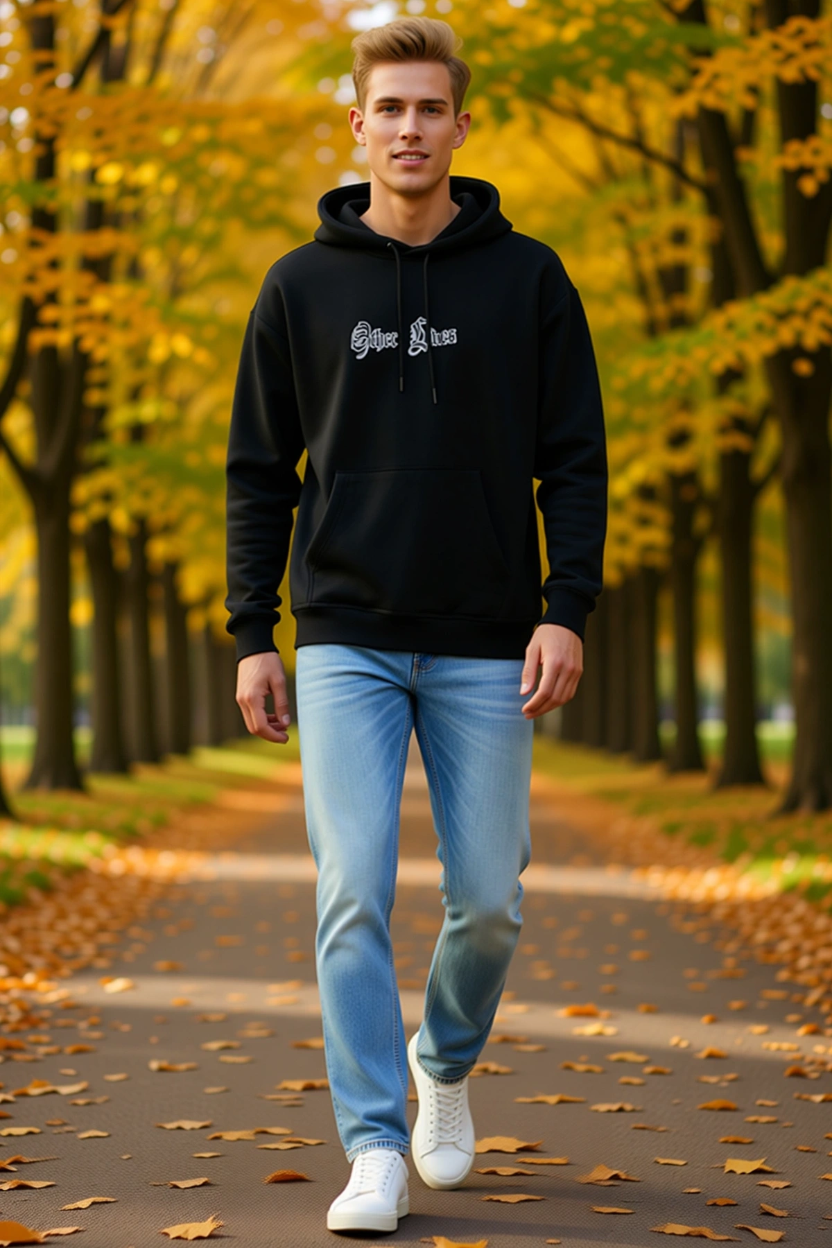 Erkek Kapüşonlu Hoodie Sweatshirt Oversize Üç İplik Şardonlu Ön ve Arka Baskılı Kanguru Cepli Kışlık