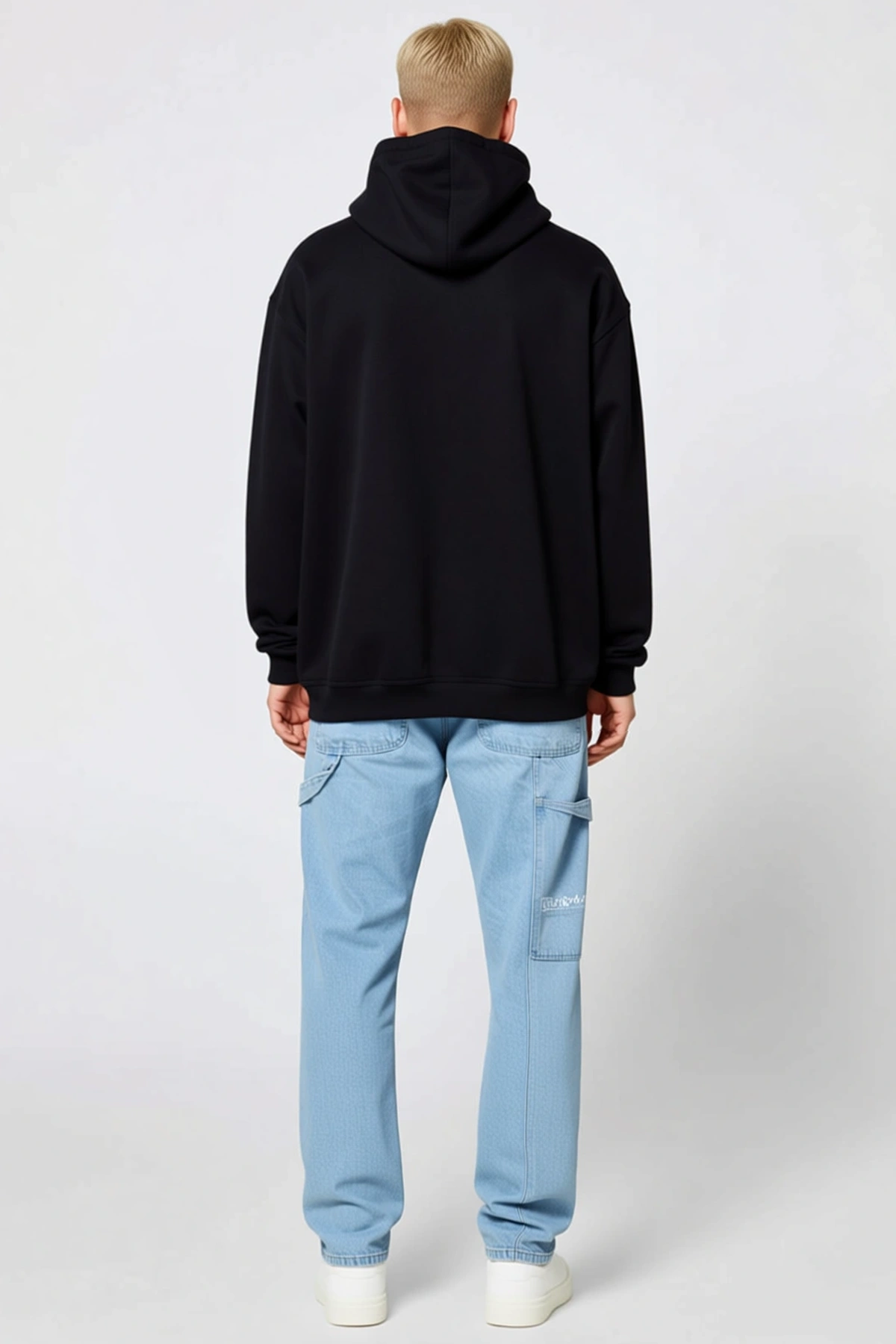 Erkek Oversize Kapüşonlu Üç İplik İçi Pamuklu Kanguru Cepli Melek Baskılı Sweatshirt Rahat Kalıp
