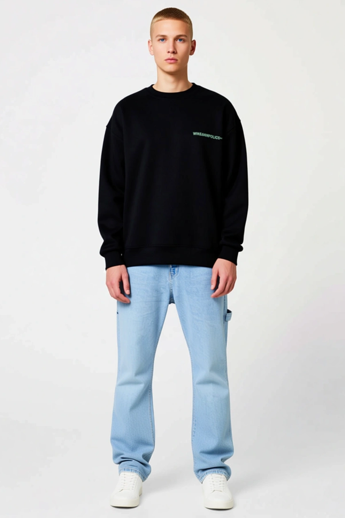 Erkek Oversize Sweatshirt Ön ve Sırt Baskılı Üç İplik İçi Pamuklu Kumaş Rahat Kalıp Ribanalı Kışlık