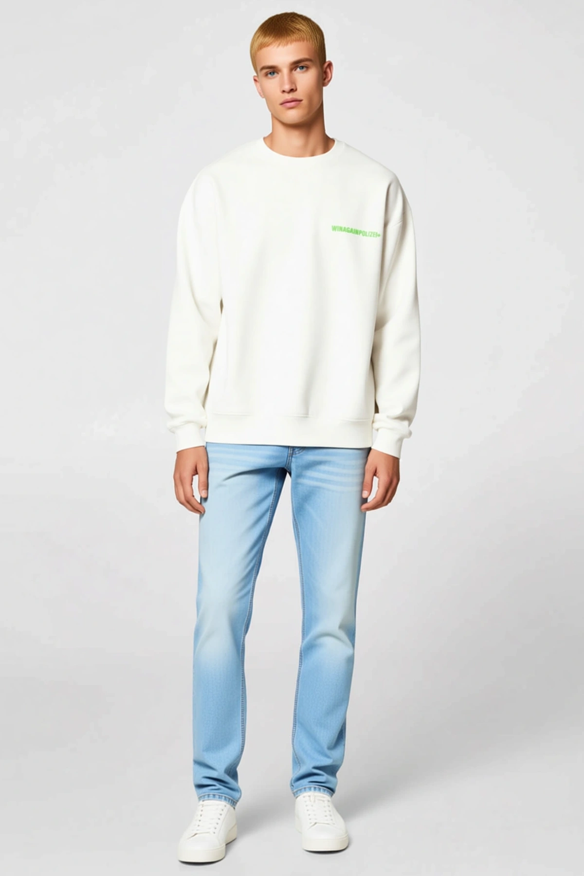 Erkek Oversize Sweatshirt Ön ve Sırt Baskılı Üç İplik İçi Pamuklu Kumaş Ribanalı Kalıbı Rahat Kışlık