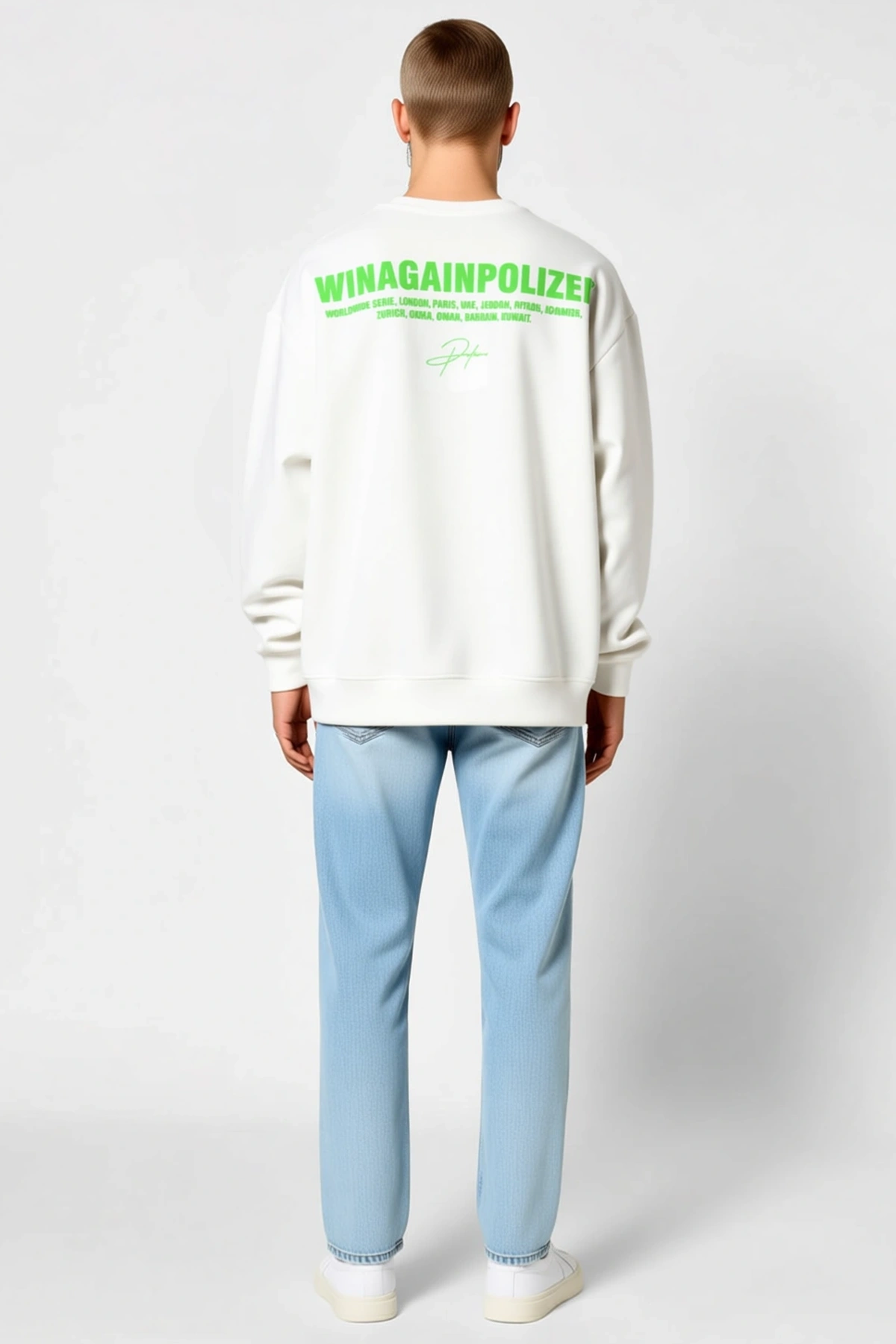 Erkek Oversize Sweatshirt Ön ve Sırt Baskılı Üç İplik İçi Pamuklu Kumaş Ribanalı Kalıbı Rahat Kışlık