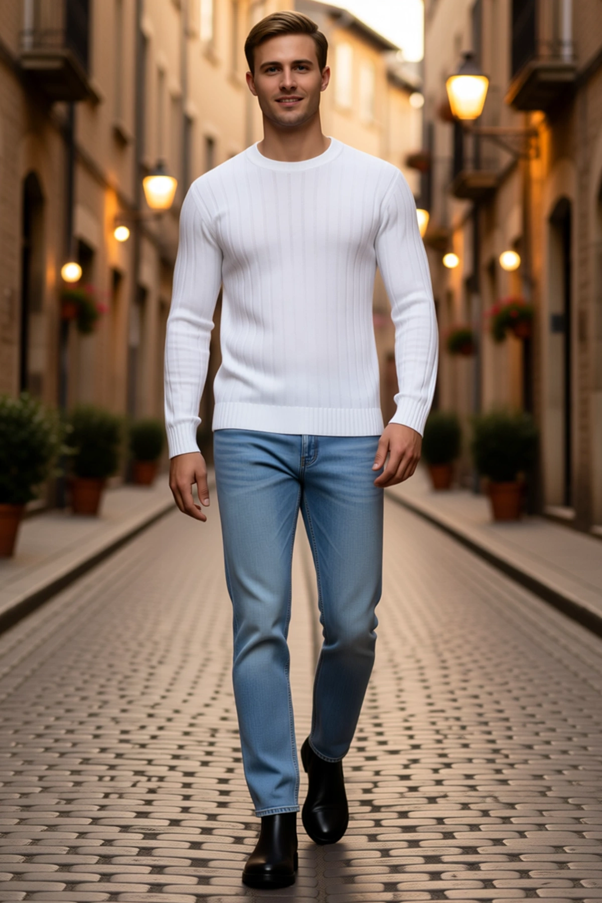 Erkek Bisiklet Yaka Fitilli Triko Kazak Kalın Dokuma Regular Fit Uzun Kollu Kışlık Günlük Model