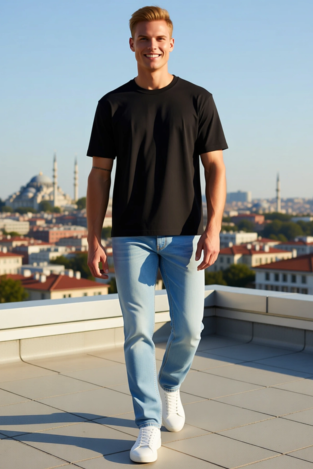 Erkek Bisiklet Yaka Düz Oversize Tişört Kısa Kollu Düşük Omuzlu Rahat Kalıp Günlük Basic Kullanım