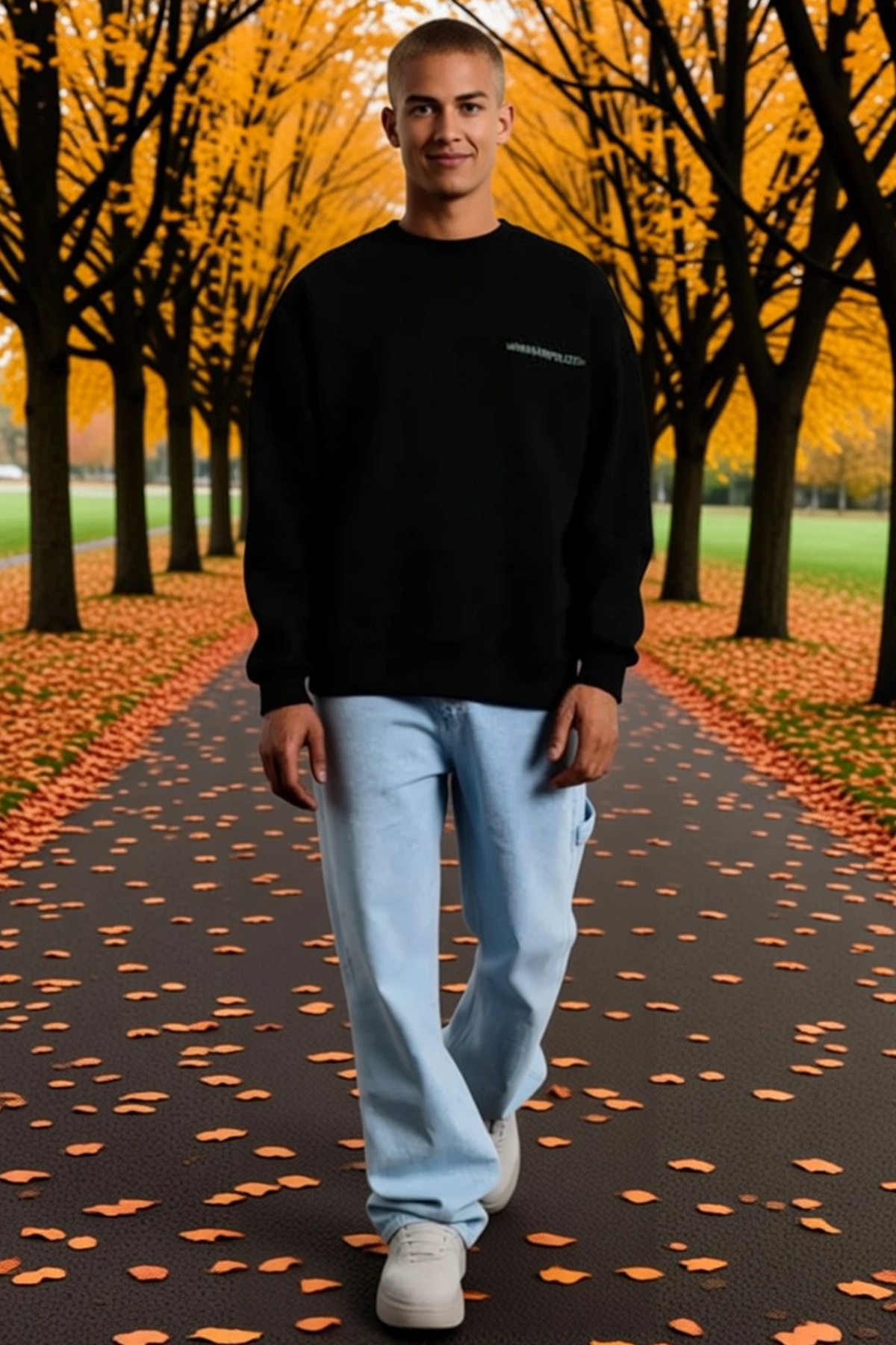 Erkek Bisiklet Yaka Baskılı Sweatshirt Sırt Yazılı Oversize Kalıp Düşük Omuz Ribanalı Rahat Günlük