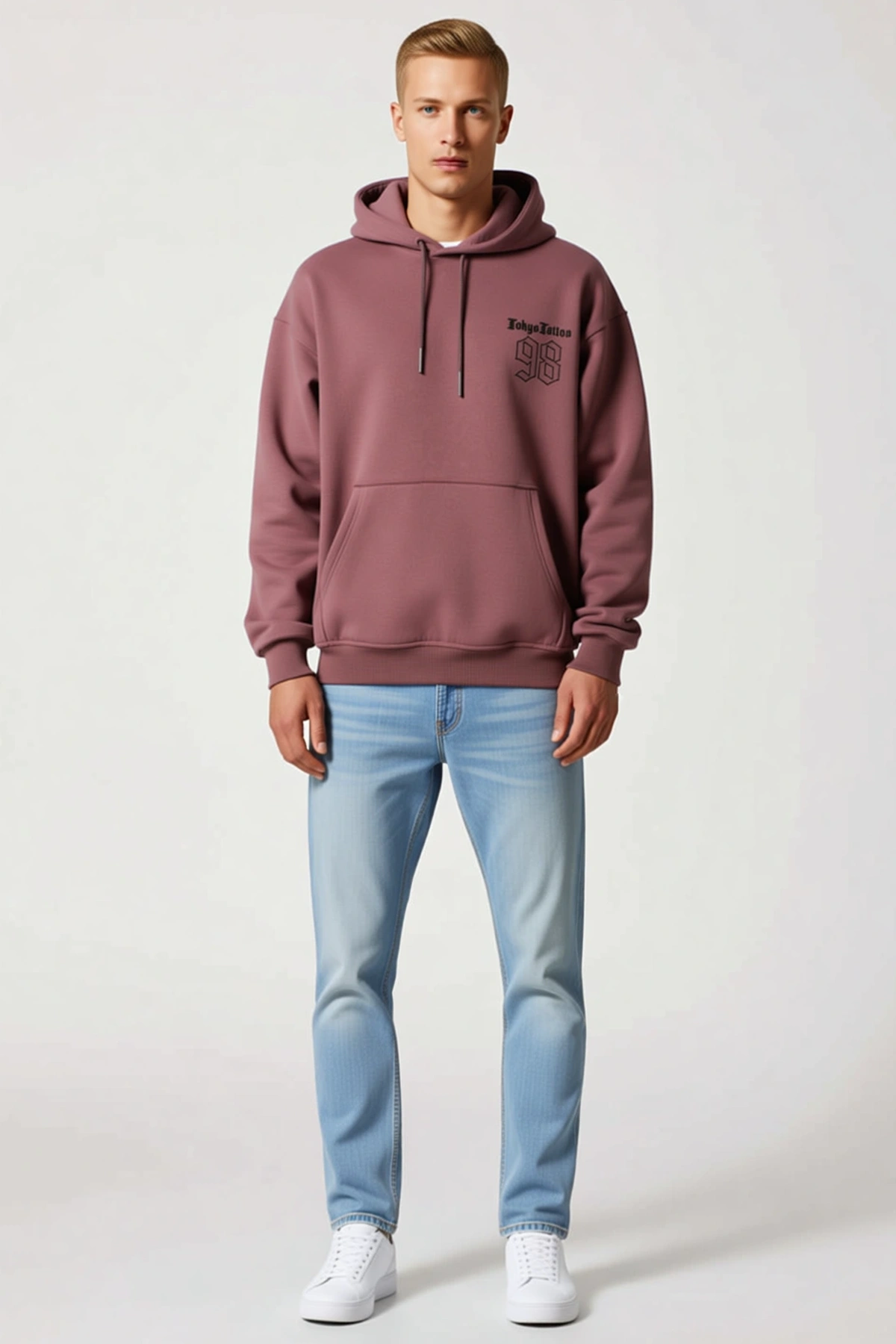 Erkek Dövme Temalı Sırt Baskılı Kapüşonlu Oversize Sweat Gotik Yazılı Rahat Kesim Günlük Modern