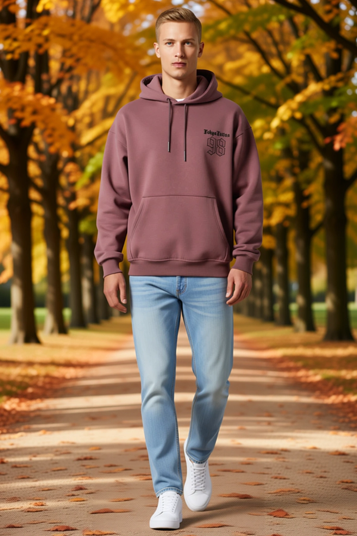 Erkek Dövme Temalı Sırt Baskılı Kapüşonlu Oversize Sweat Gotik Yazılı Rahat Kesim Günlük Modern