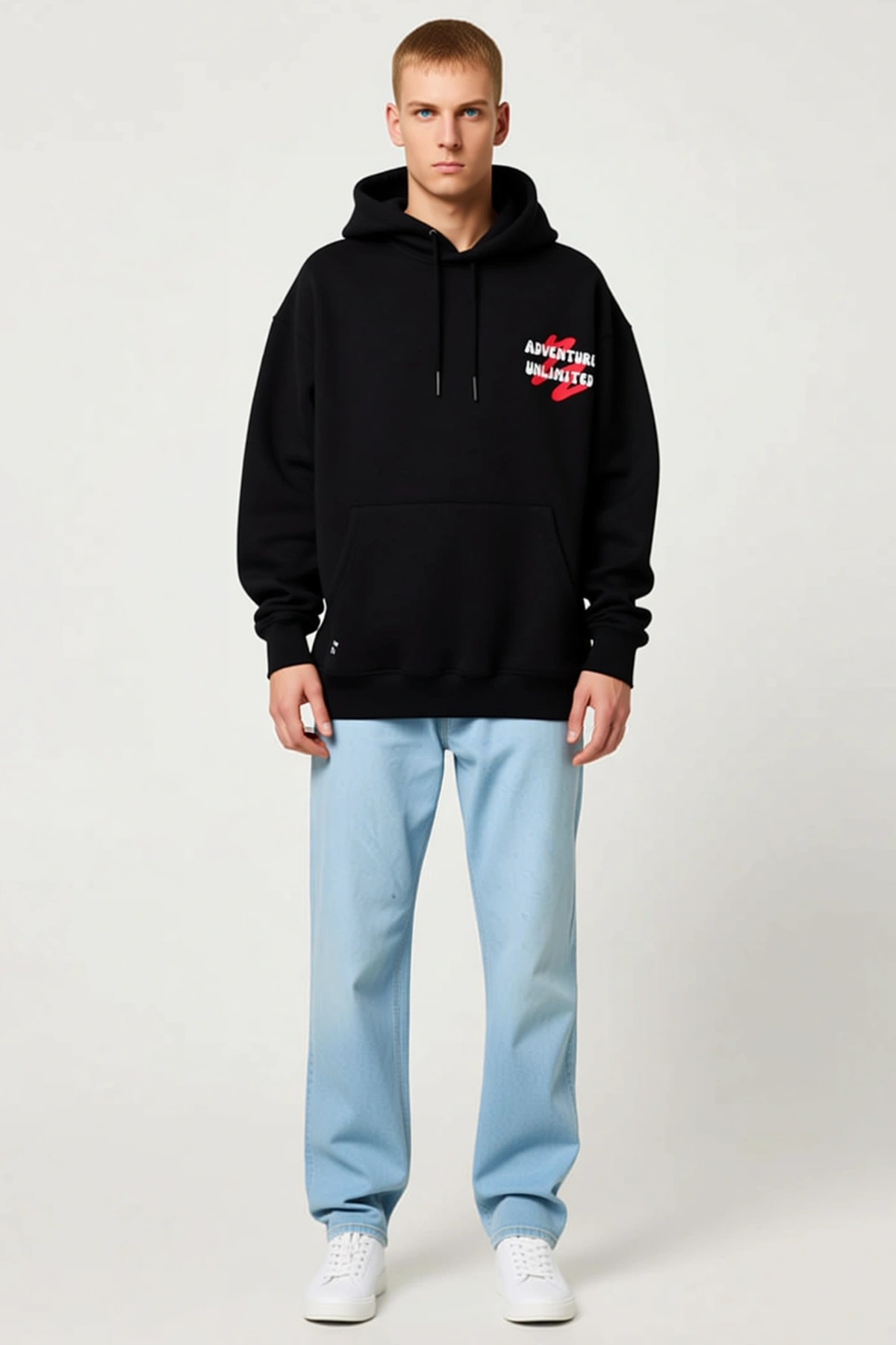 Erkek Güvercin Baskılı Kapüşonlu Oversize Sweat Şapkalı Sırt Tasarımlı Uzun Kollu Rahat Kesim Günlük