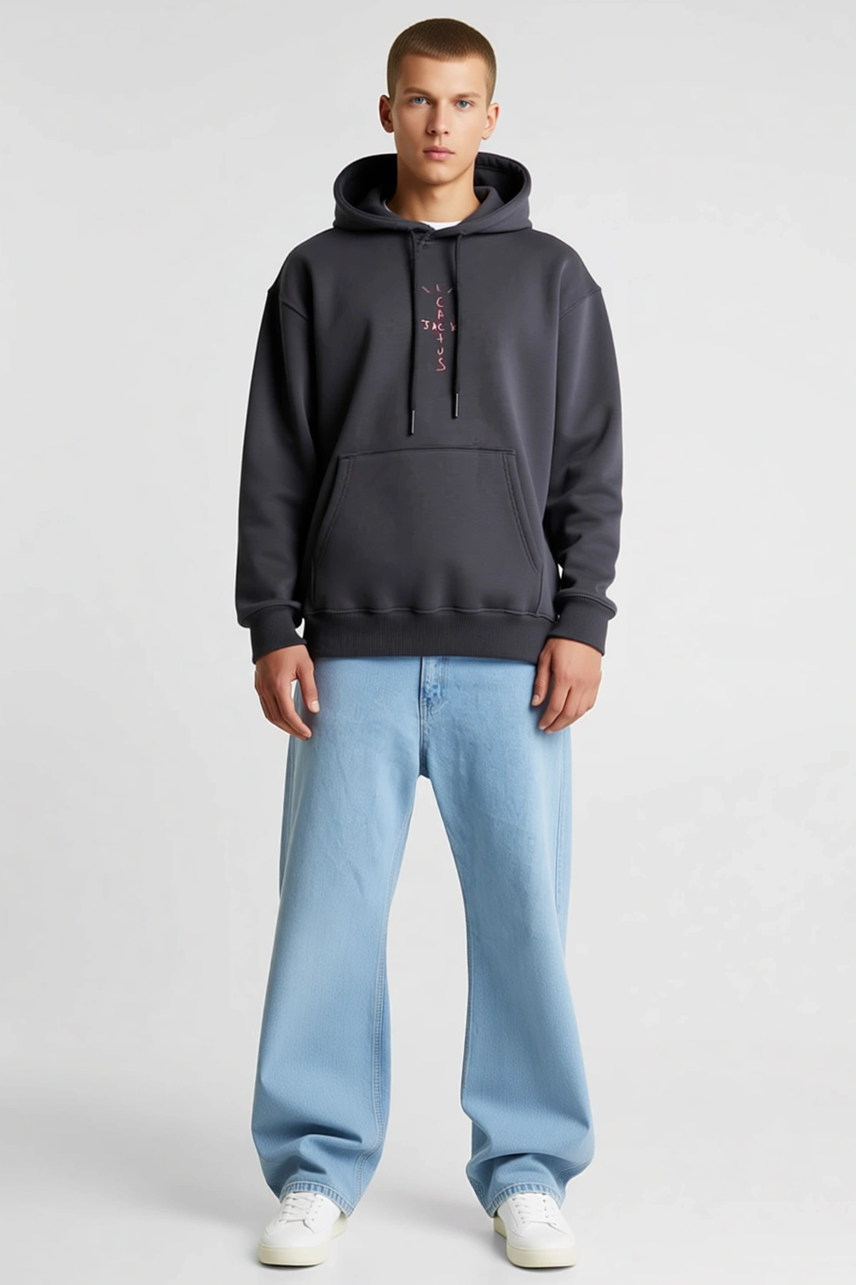 Erkek Arka Maske Baskılı Kapüşonlu Oversize Sweat Kordonlu Sırt Grafikli Uzun Kollu Rahat Kesim