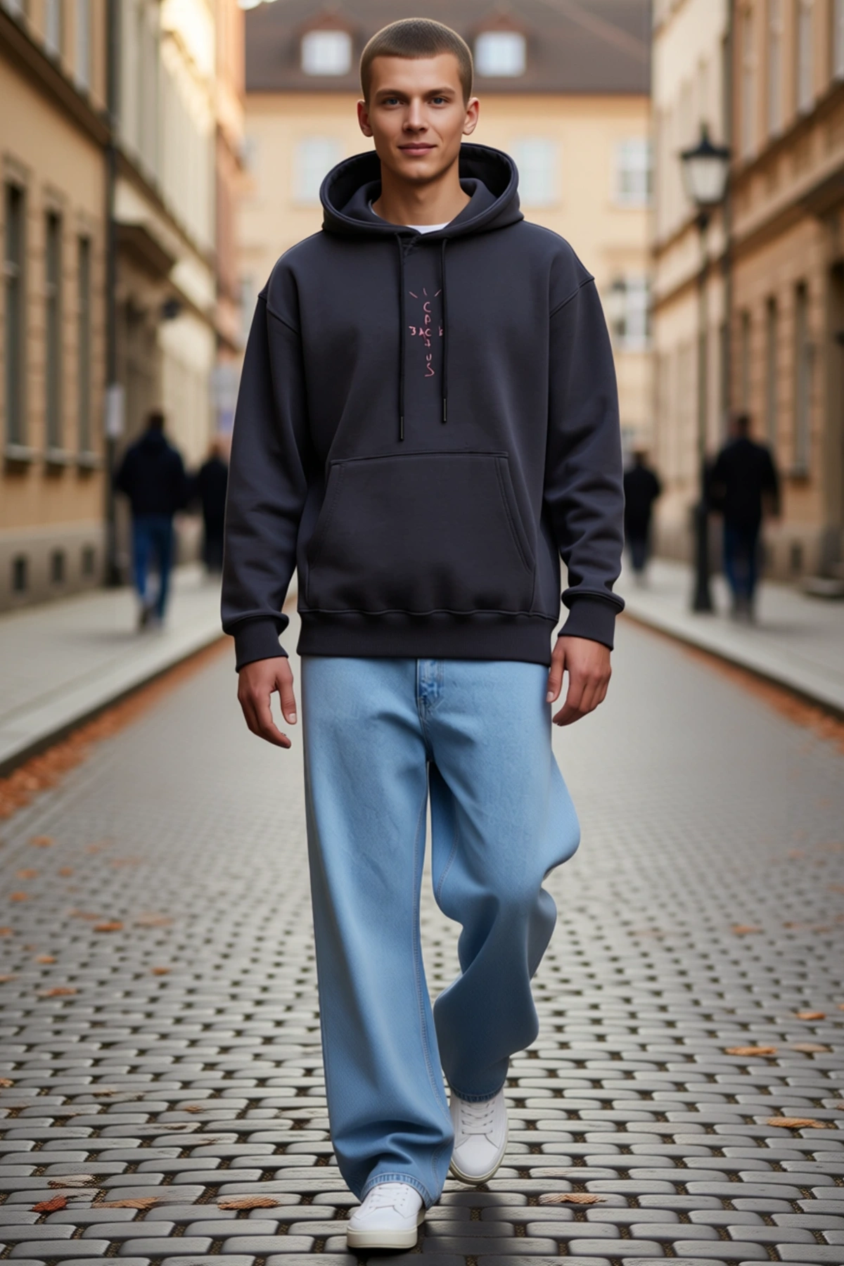 Erkek Arka Maske Baskılı Kapüşonlu Oversize Sweat Kordonlu Sırt Grafikli Uzun Kollu Rahat Kesim