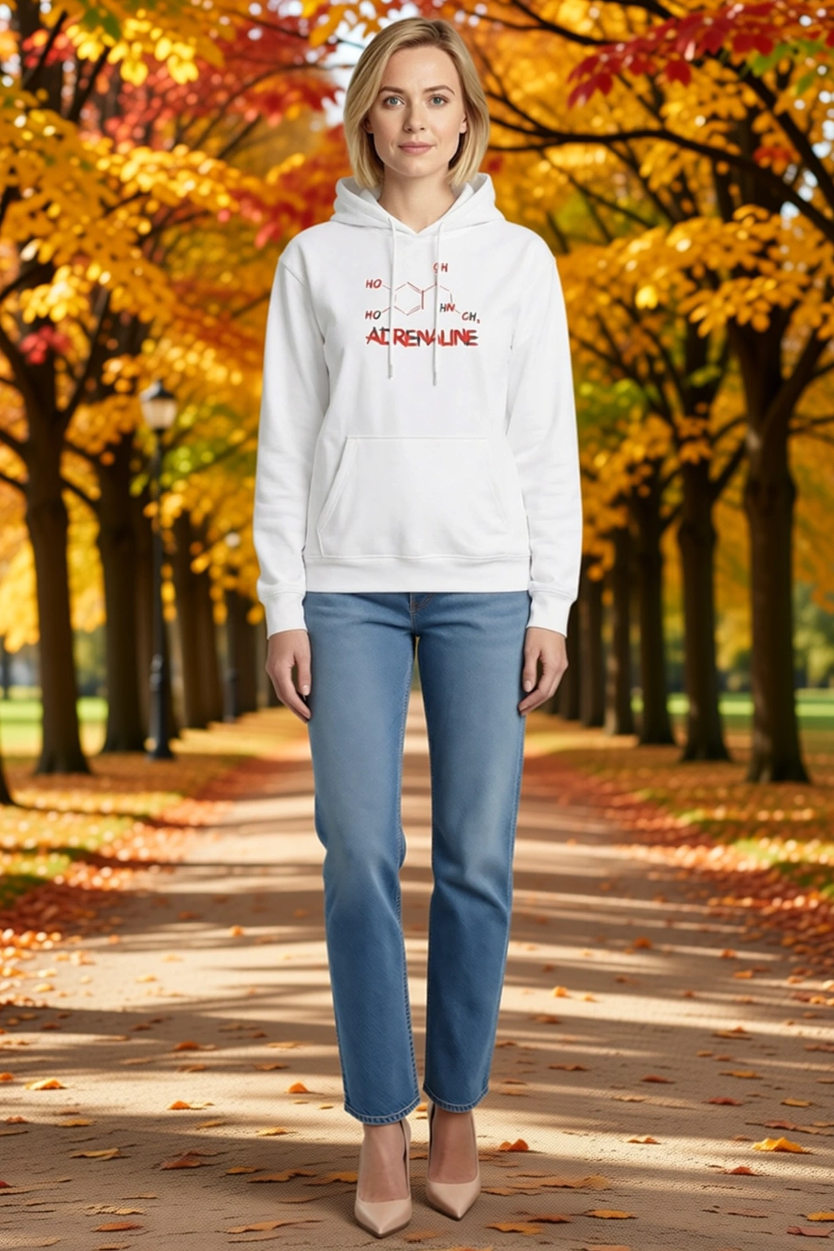 Kadın Kışlık Uzun Kollu Kapüşonlu Sweatshirt Kimyasal Formül Baskılı Kanguru Cepli Rahat Günlük