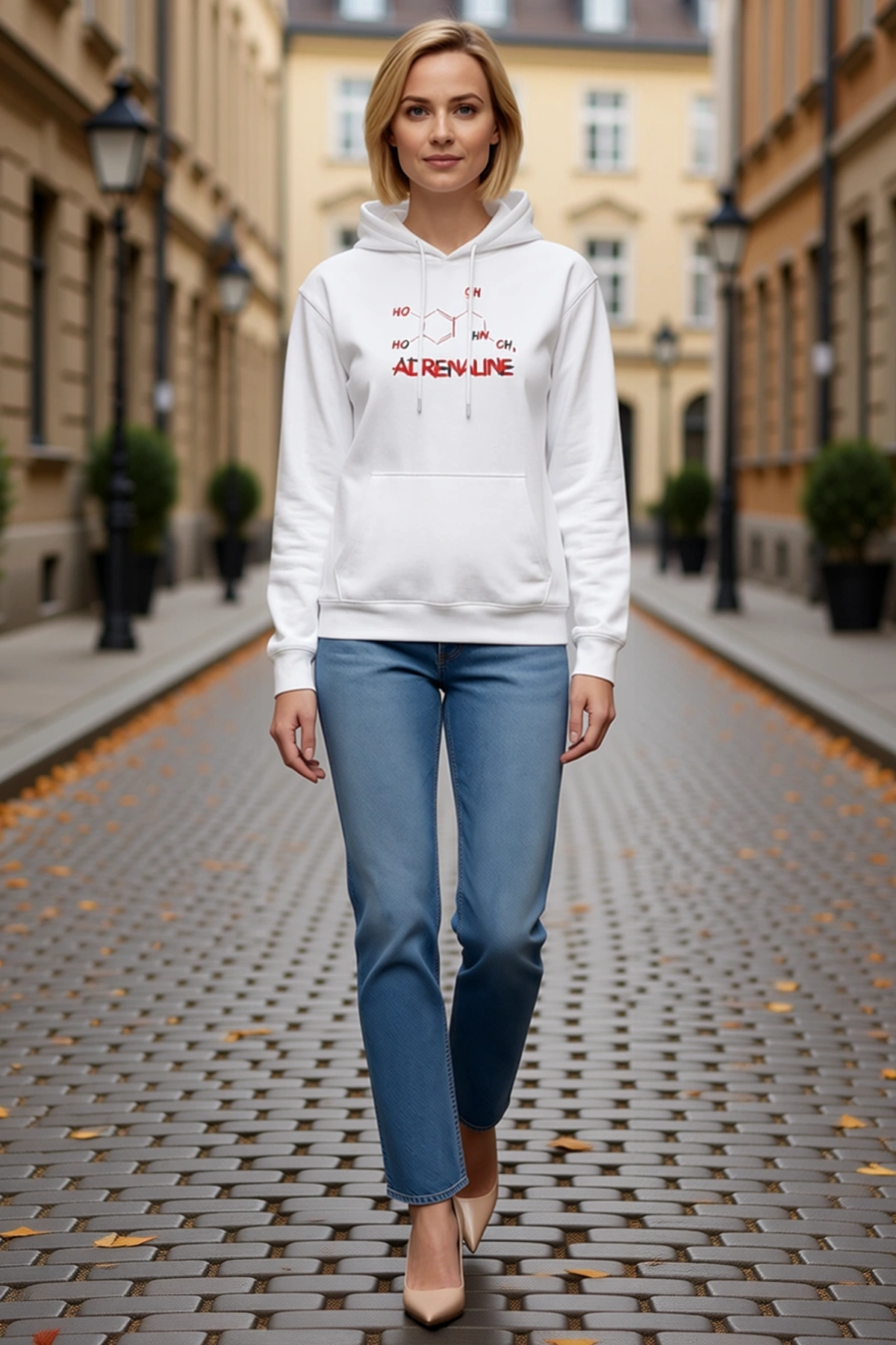 Kadın Kışlık Uzun Kollu Kapüşonlu Sweatshirt Kimyasal Formül Baskılı Kanguru Cepli Rahat Günlük
