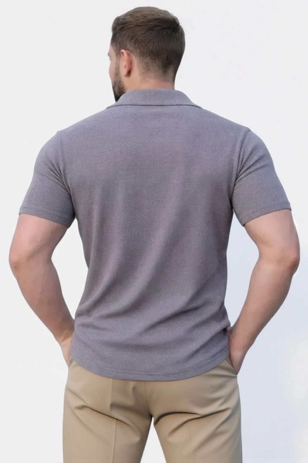 Erkek Waffle Kumaş Kısa Kollu Düğmeli Açık Yaka Regular Fit Gömlek Dokulu Günlük Rahat Kesim Modern