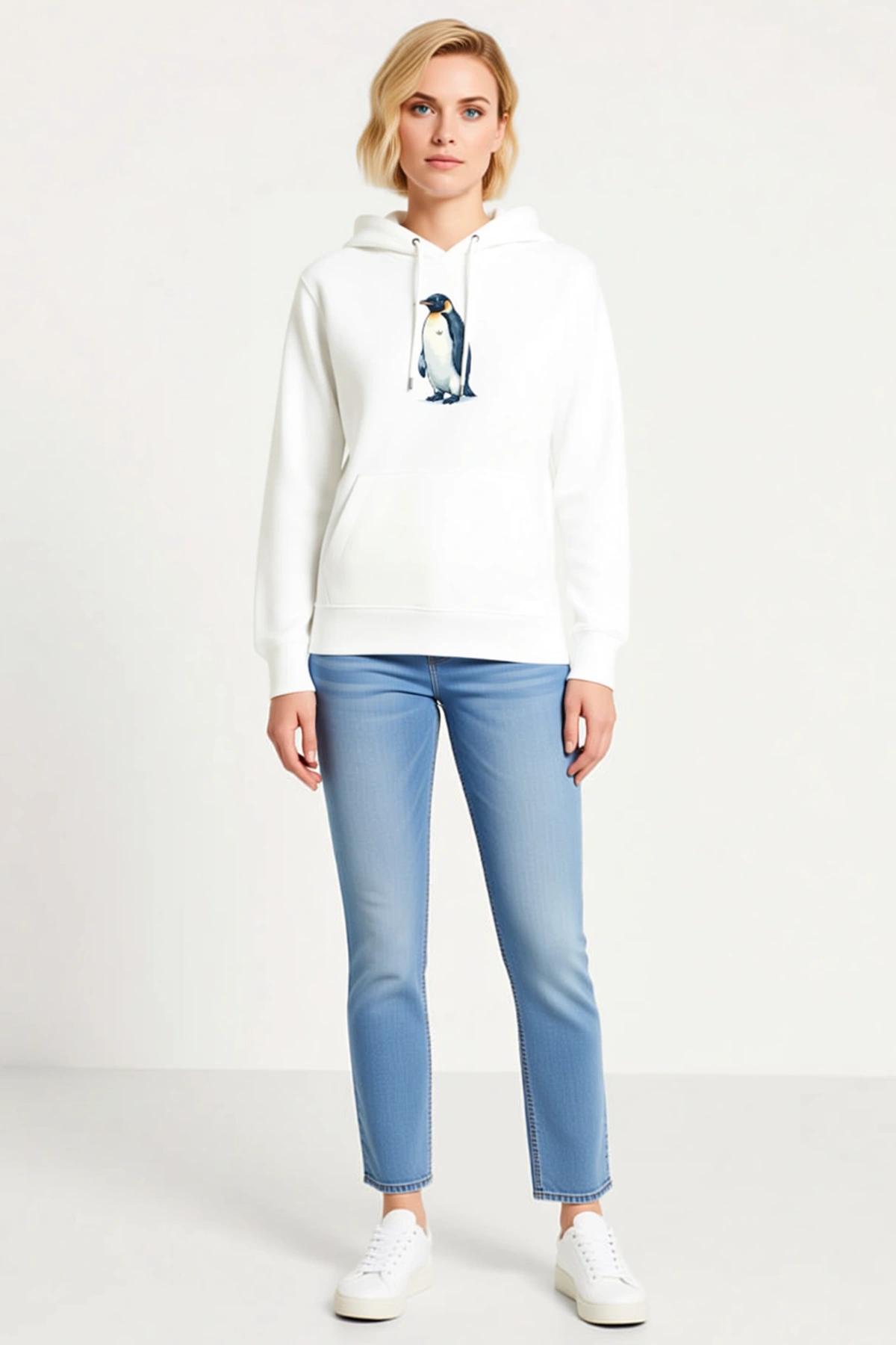 Oversize Hoodie Penguen Temalı Sırt Baskılı Felsefi Yazılı Kapüşonlu Sweatshirt Kanguru Cepli