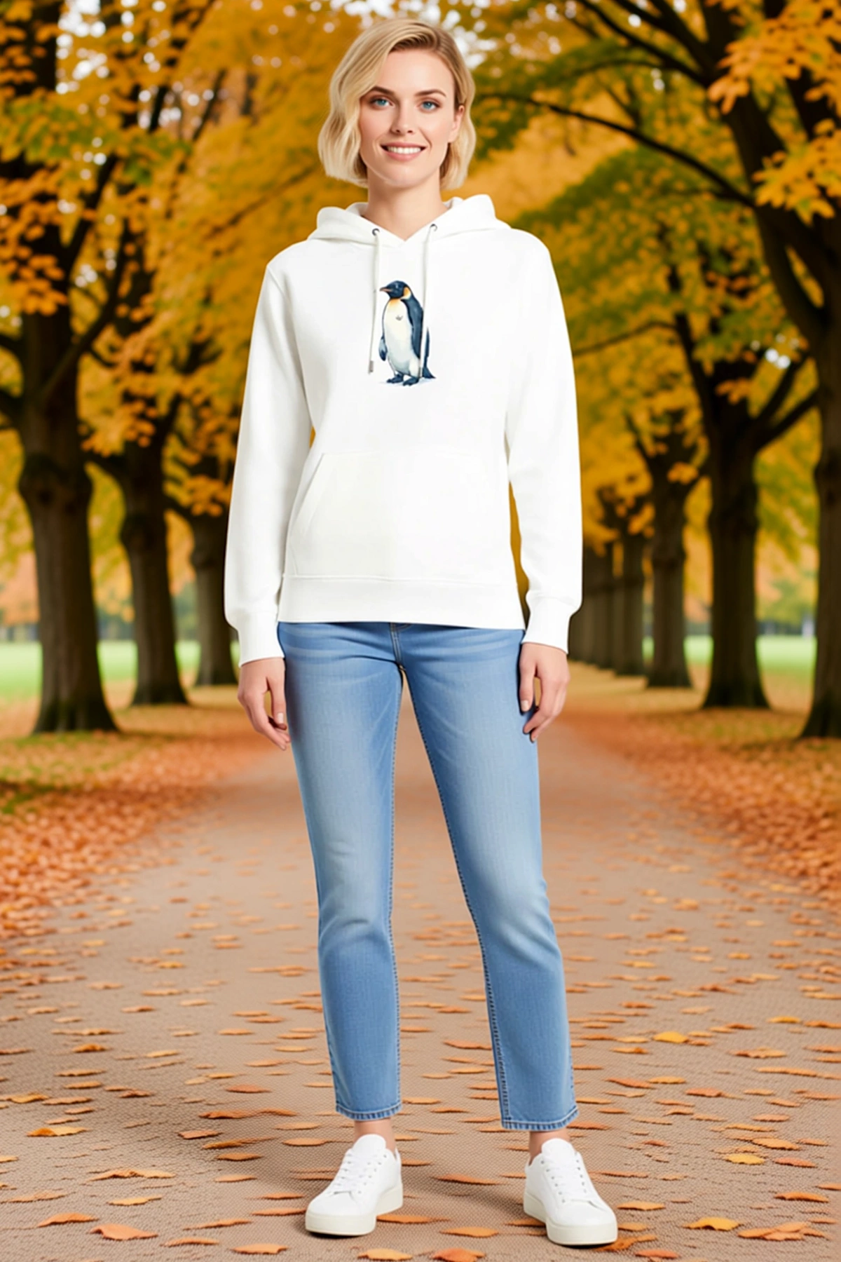 Oversize Hoodie Penguen Temalı Sırt Baskılı Felsefi Yazılı Kapüşonlu Sweatshirt Kanguru Cepli