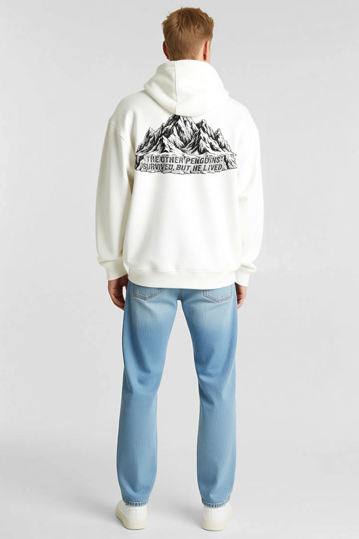 Erkek Nihilist Penguen Temalı Oversize Kapüşonlu Sweatshirt Ön Baskılı Kanguru Cepli Bağcıklı Günlük
