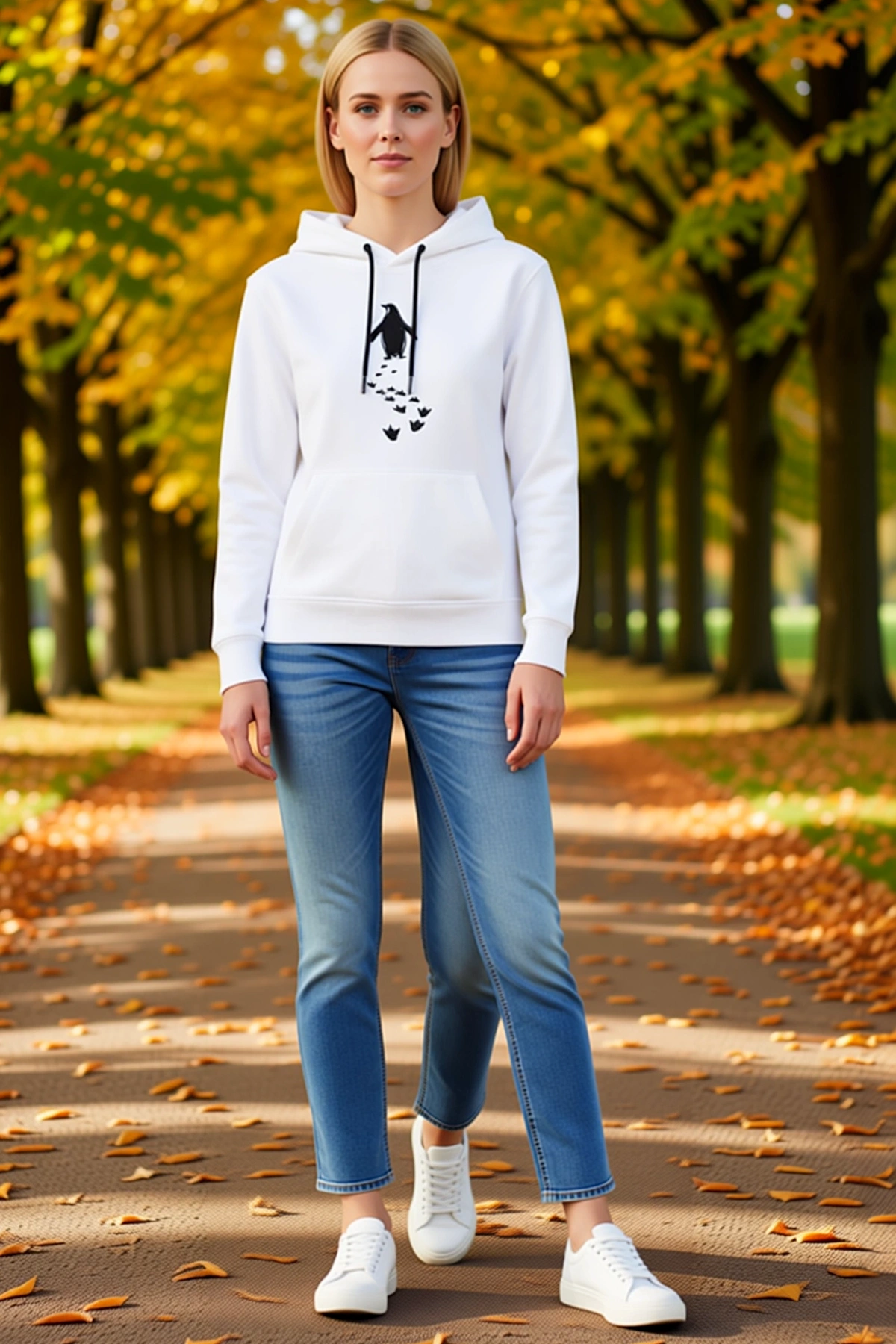 Kadın Nihilist Penguen Temalı Oversize Kapüşonlu Sweatshirt Sırt Dağ Baskılı Felsefi Yazılı Rahat