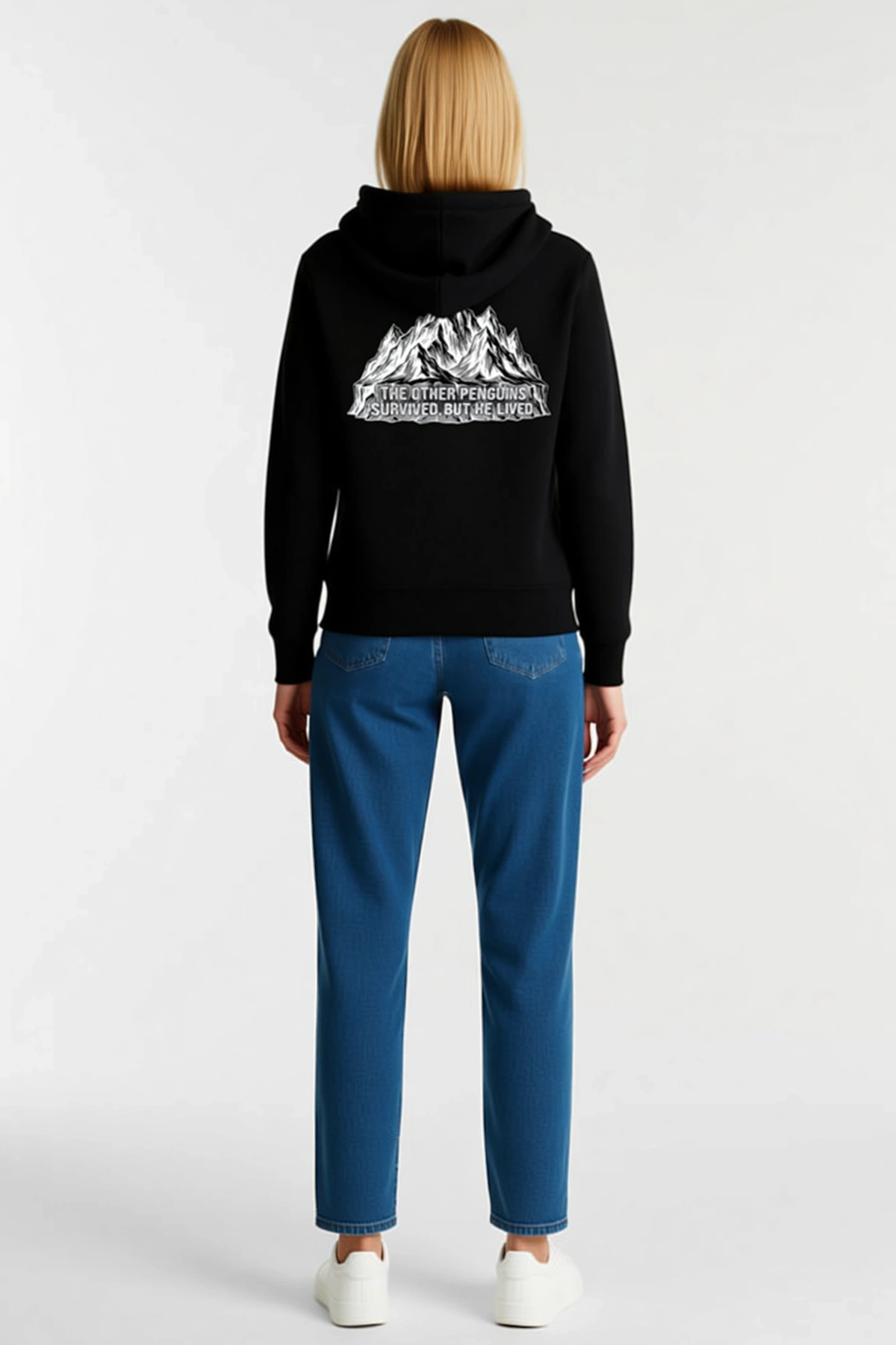 Kadın Nihilist Penguen Temalı Oversize Kapüşonlu Sweatshirt Ön Baskılı Kanguru Cepli Bağcıklı Rahat