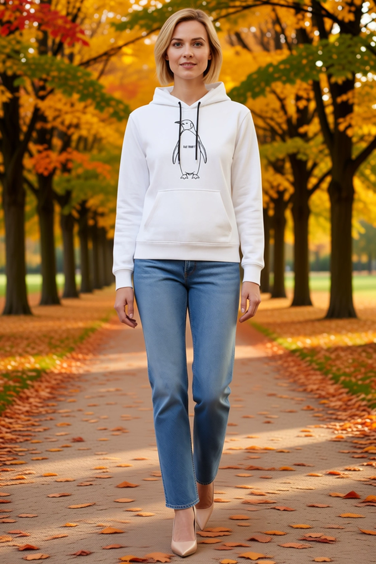 Kadın Sırt Baskılı Dağ Manzaralı Kapüşonlu Sweatshirt Oversize Rahat Kesim Günlük Kullanıma Uygun