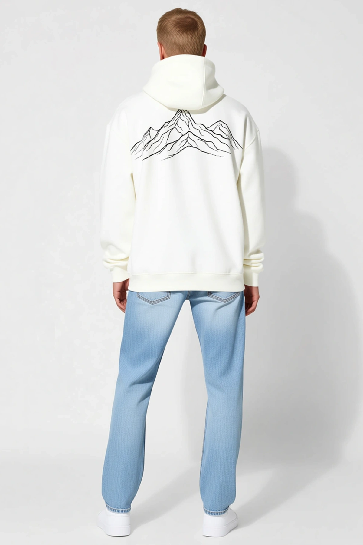 Erkek Penguen Baskılı Kapüşonlu Sweatshirt Önü Kanguru Cepli Oversize Kesim Bağcıklı Günlük Model