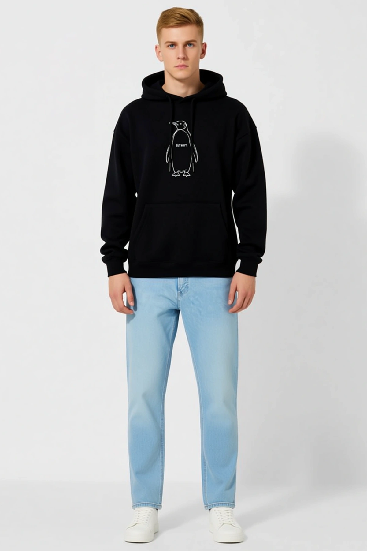 Erkek Sırt Baskılı Dağ Silüeti Desenli Kapüşonlu Sweatshirt Oversize Kalıp Rahat Günlük Kullanım